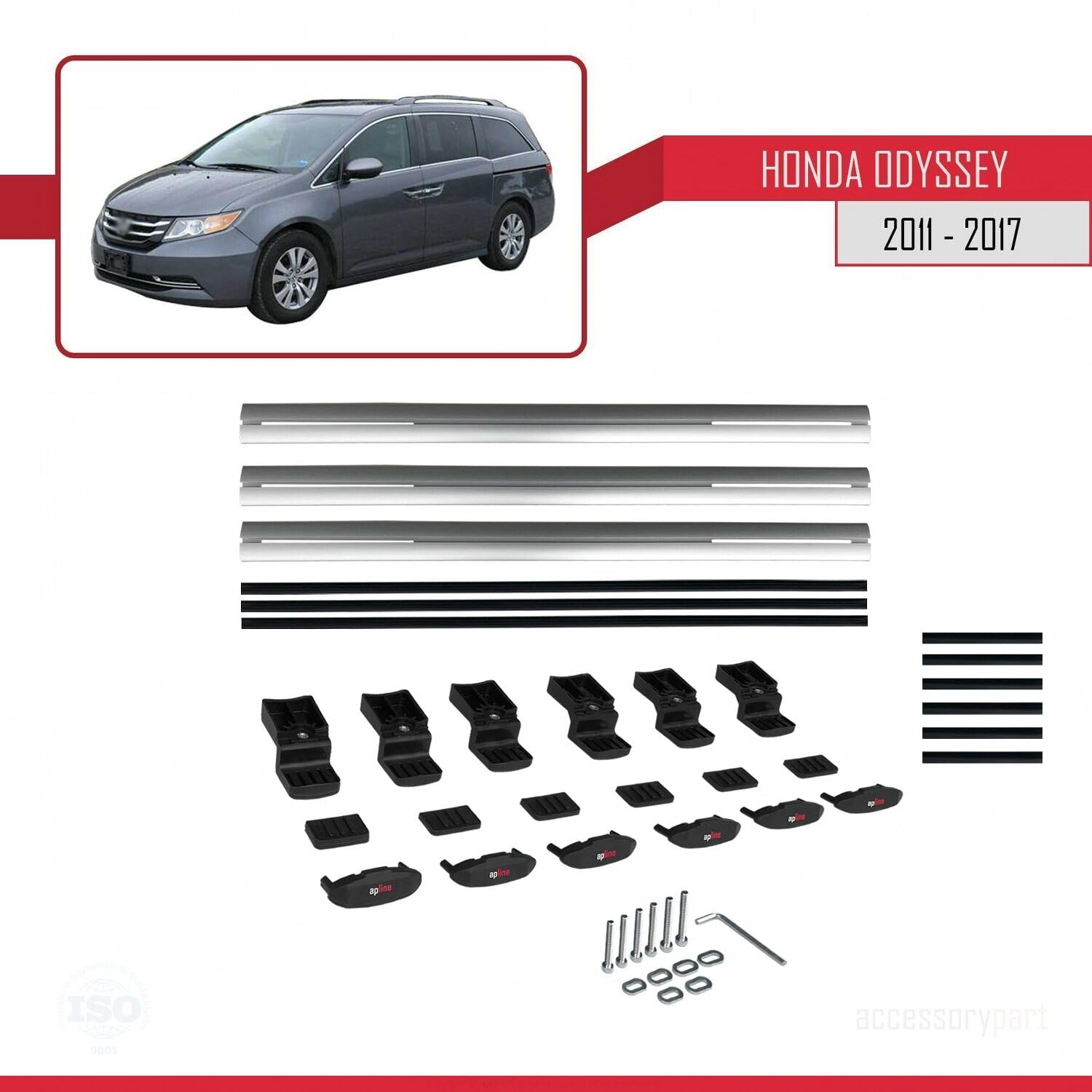 Kompatybilny z Honda Odyssey 2011-2017 BASIC Model Aluminiowy bagażnik dachowy 3 poprzeczki, szary