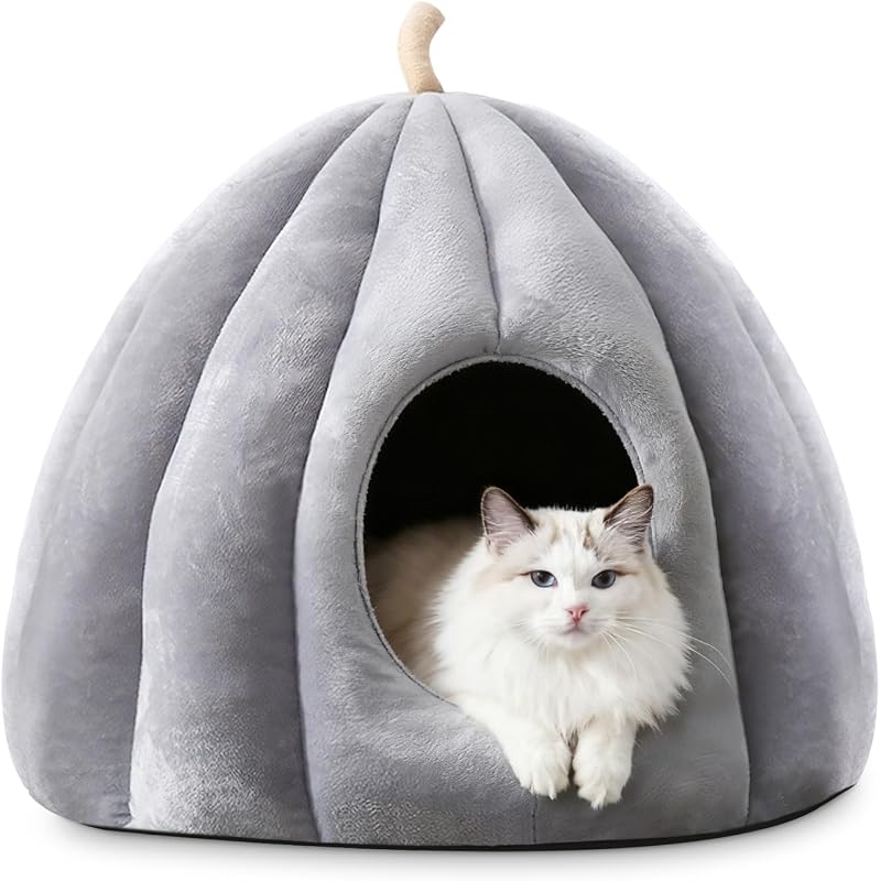 ALLSOPETS Macska Barlang Fekhely - Igloo Sátor Kutyáknak, Puha Bújó Fészek Kisállatoknak, Mosható Párnával, L Méret, Szürke