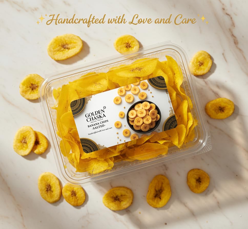 Golden Chaska Banana Chips Salted | Crispy & Crunchy Handcrafted With Love and Care| NO Preservatives, NO Palm Oil and NO added Colors | 250g | Large Pack 4