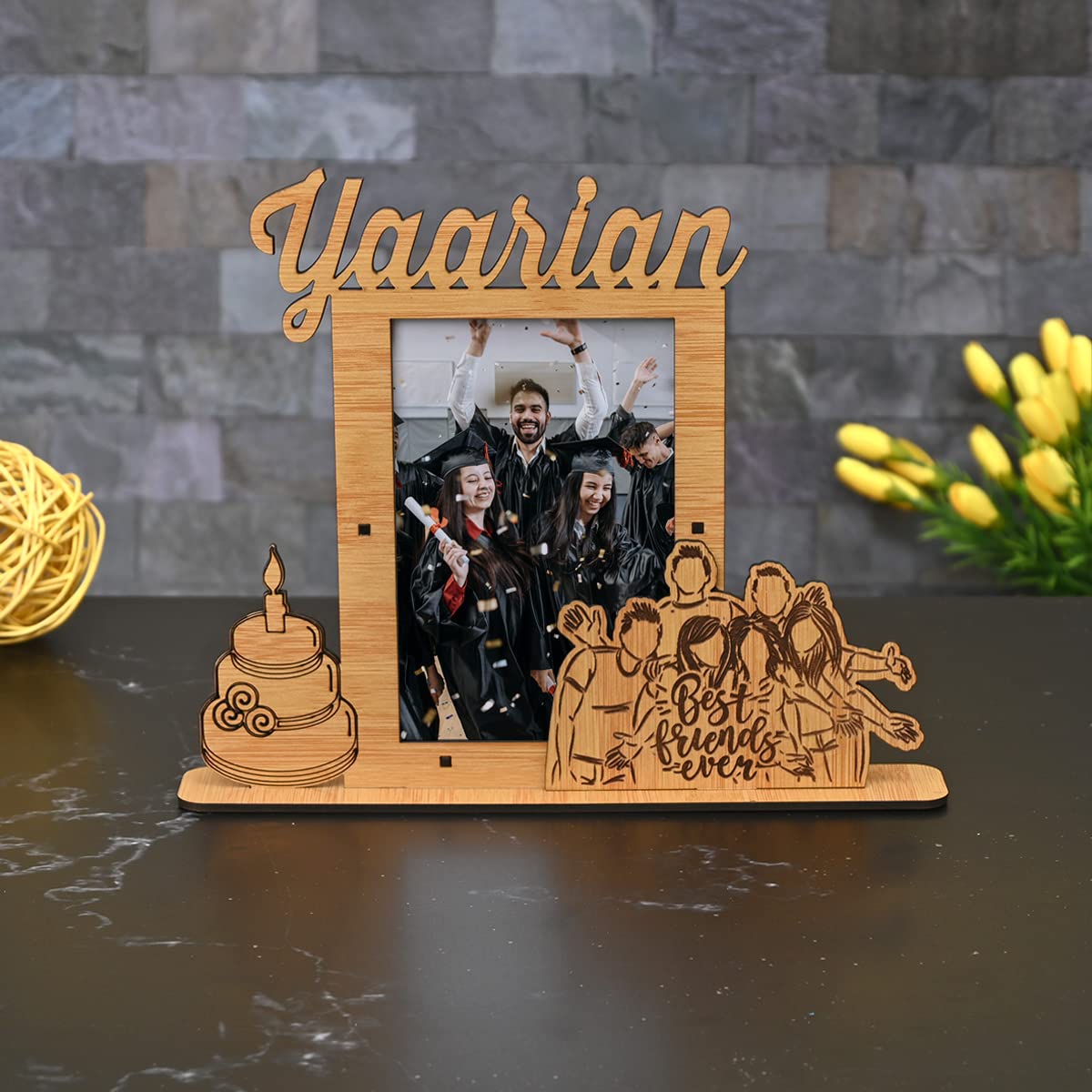 Gift Kya De GKD Wooden Table/Desk Single Photo Frame for Home Decor, friendship s and birthday for best friend unique photo frames for table (4 X 6, Bamboo Yaarian Best friends ever)
