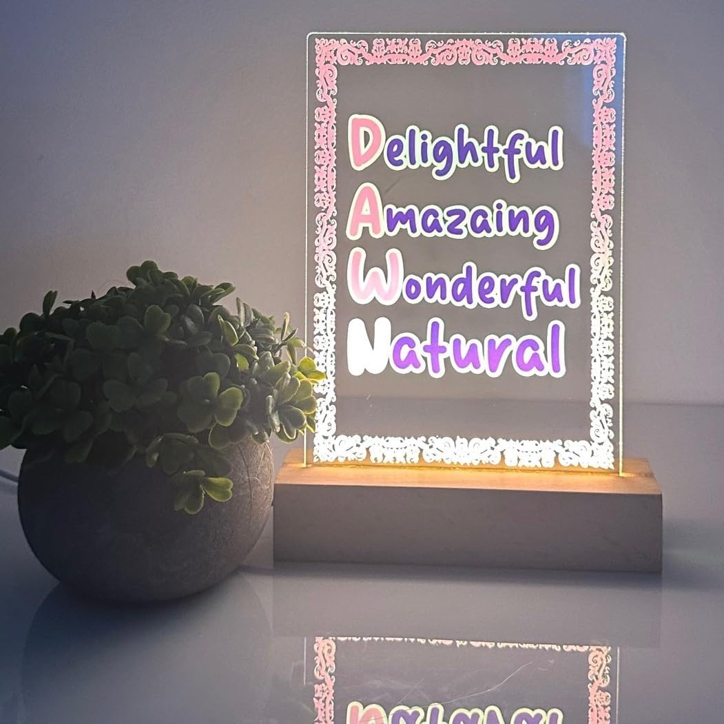 Personalized Acronym – Name & Describing Words - Floral Script Border LED Night Light - Custom Gift for Mom Friend Sister Nursery Kid's Room Decor, Holiday Birthday Present, Made in America