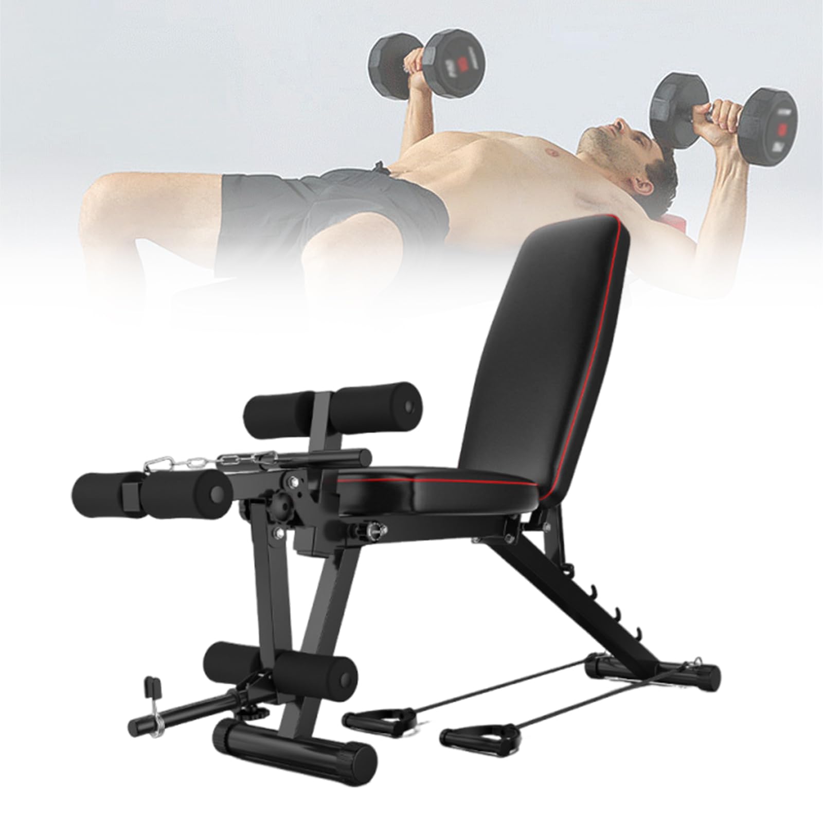 Banco de Pesas Musculacion Banco reclinable Gimnasio Seguridad Profesional de 200 kg, diseño de 5 ángulos y Masaje de Espuma 3D para Entrenamiento de Fuerza y ​​recuperación