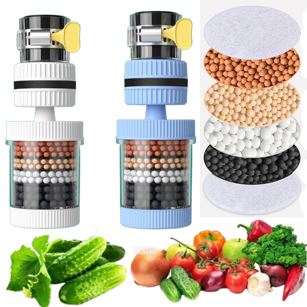 2 Pcs Faucet Water Filter Purifier Faucet Filters Upgrade Activated Carbon Water Filter Tap Universal Kitchen Mixer Interface Faucet Filter 6 Layer Filtration