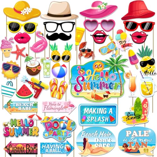 43Pcs Summer Party Decorations Photo Props Summer Booth Props