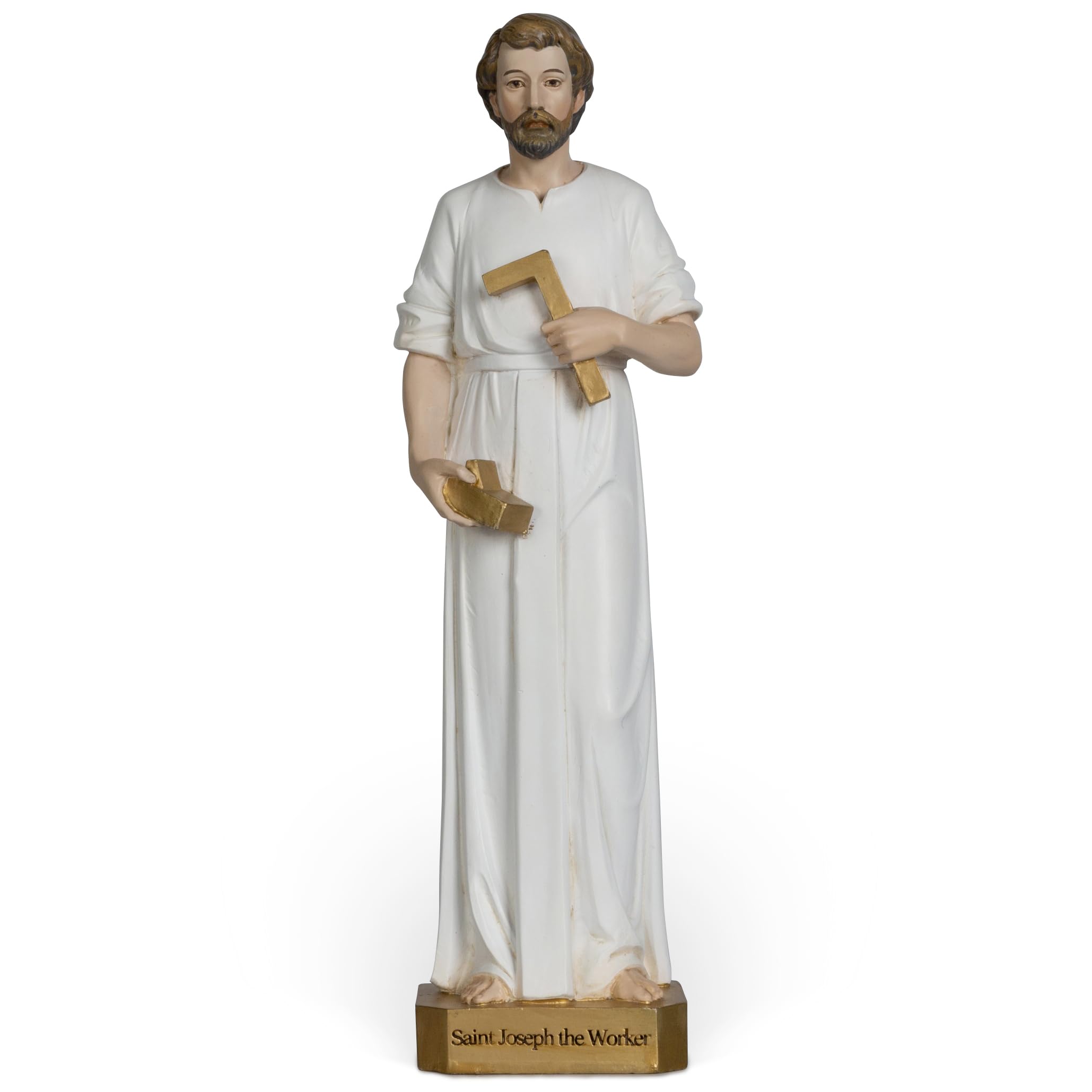 BC Catholic St. Joseph Statue The Worker, 11" H Catholic Patron Saint of Families & Travelers, Inspirational Indoor Statue, Gift for Labour's Day, Handpainted Sculpture Purity & Grace Collection
