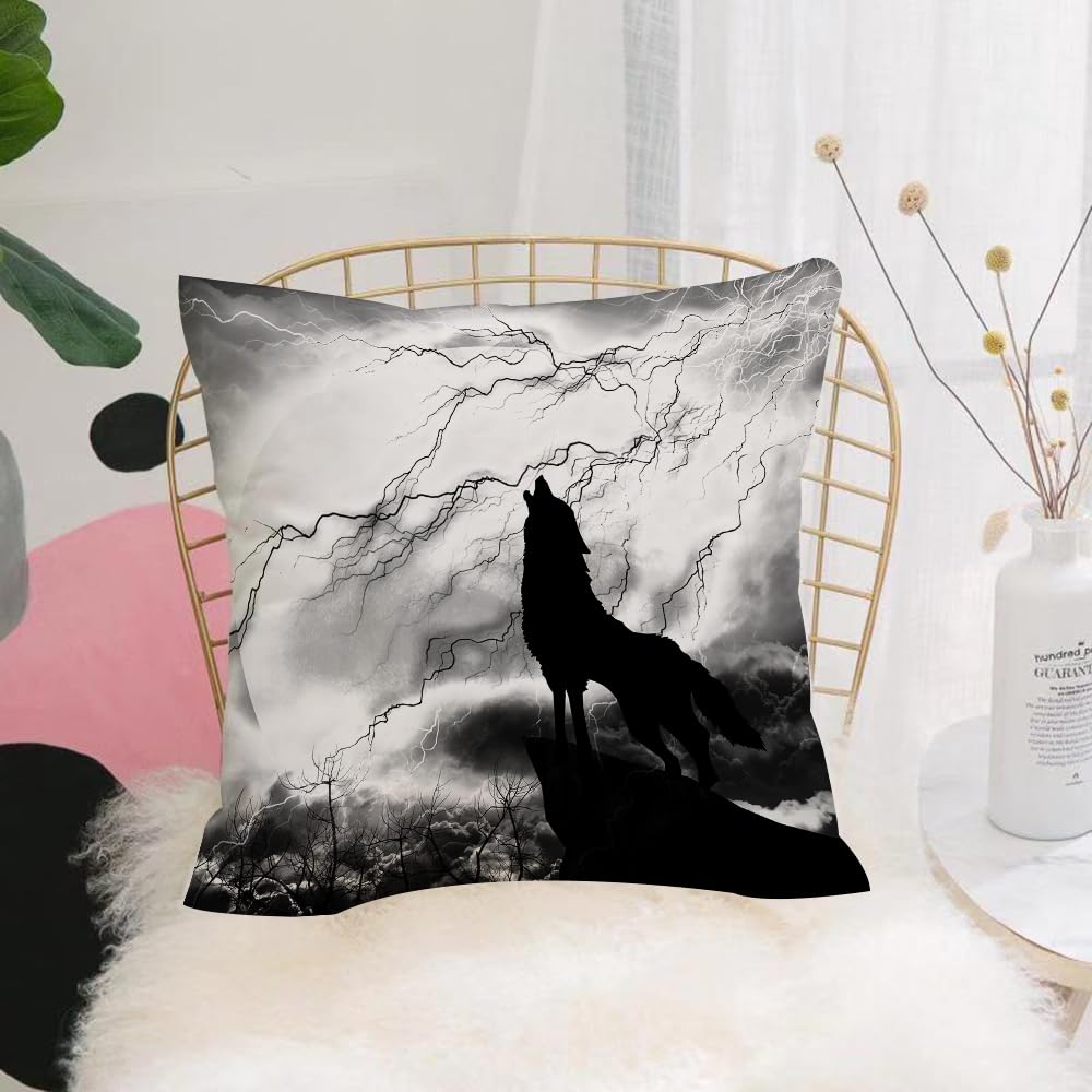 HYMSXW Cushion Cover,Throw Pillow Case Home Decorative for Living Room Bedroom Sofa Chair 20X20 Inch,Wolf screaming animal silhouette on a cliff under full moon mysterious dramatic,Pillowcase 50X50cm