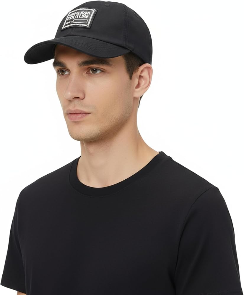 VERSACE 黒 レザー キャップ Versace Jeans Couture Black Signature Baseball Cap at Amazon