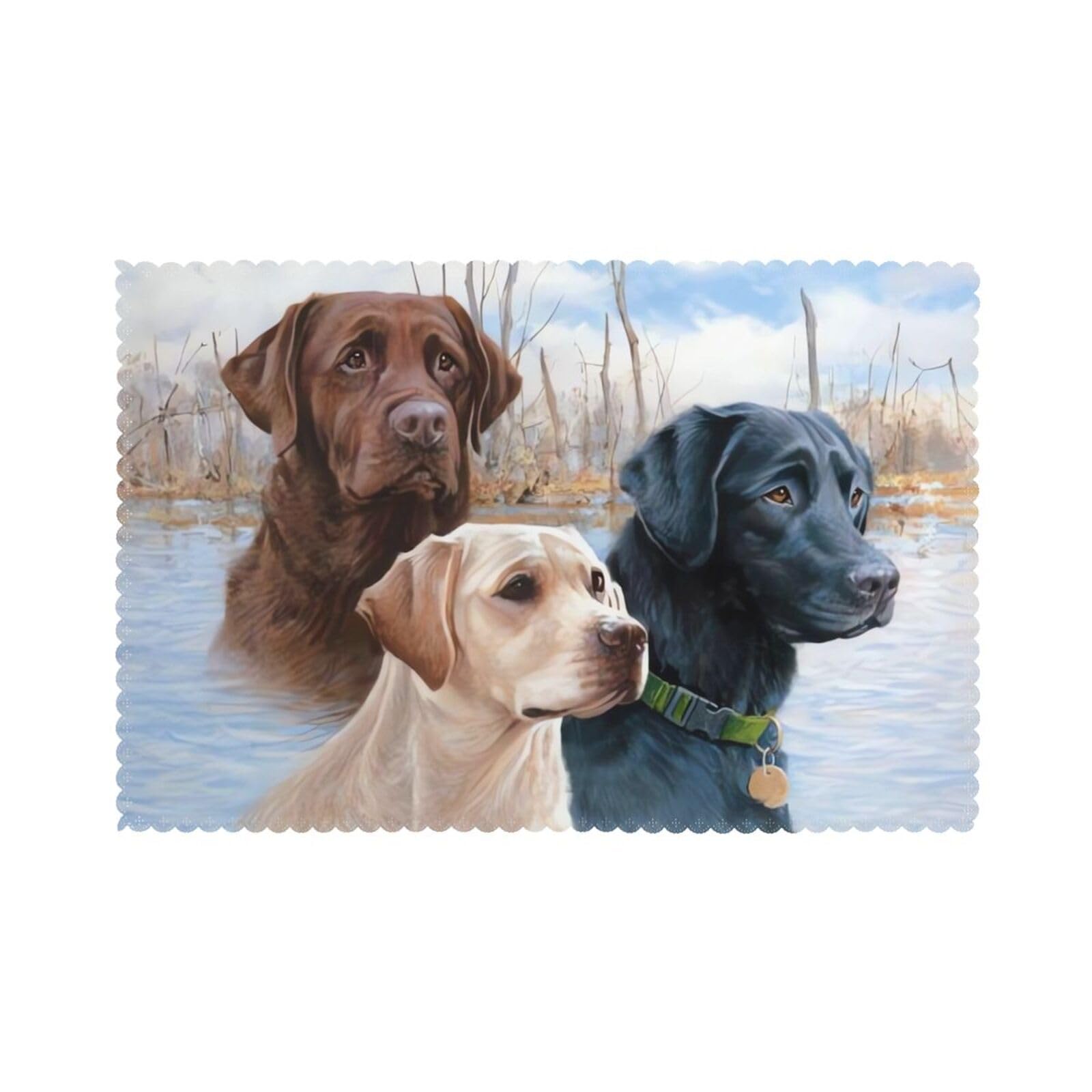 Qqlady Yellow Placemats Set Of 6 Labrador Retrievers Placemats For Dining Table 12X18 Inch Heat Resistant Place Mats Non-Slip Table Mats For Home Kitchen Weddings Holiday Party Decor