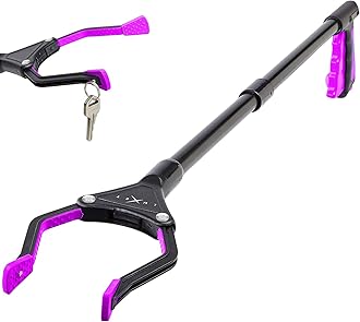 Grabber Reacher Tool, Long Steel Foldable Pick Up Stick, Strong Grip Magnetic Tip for Store Shelves, Lightweight Trash Picker Claw Reacher Grabber Tool Elderly, by Luxet (1-Pack, Pink)