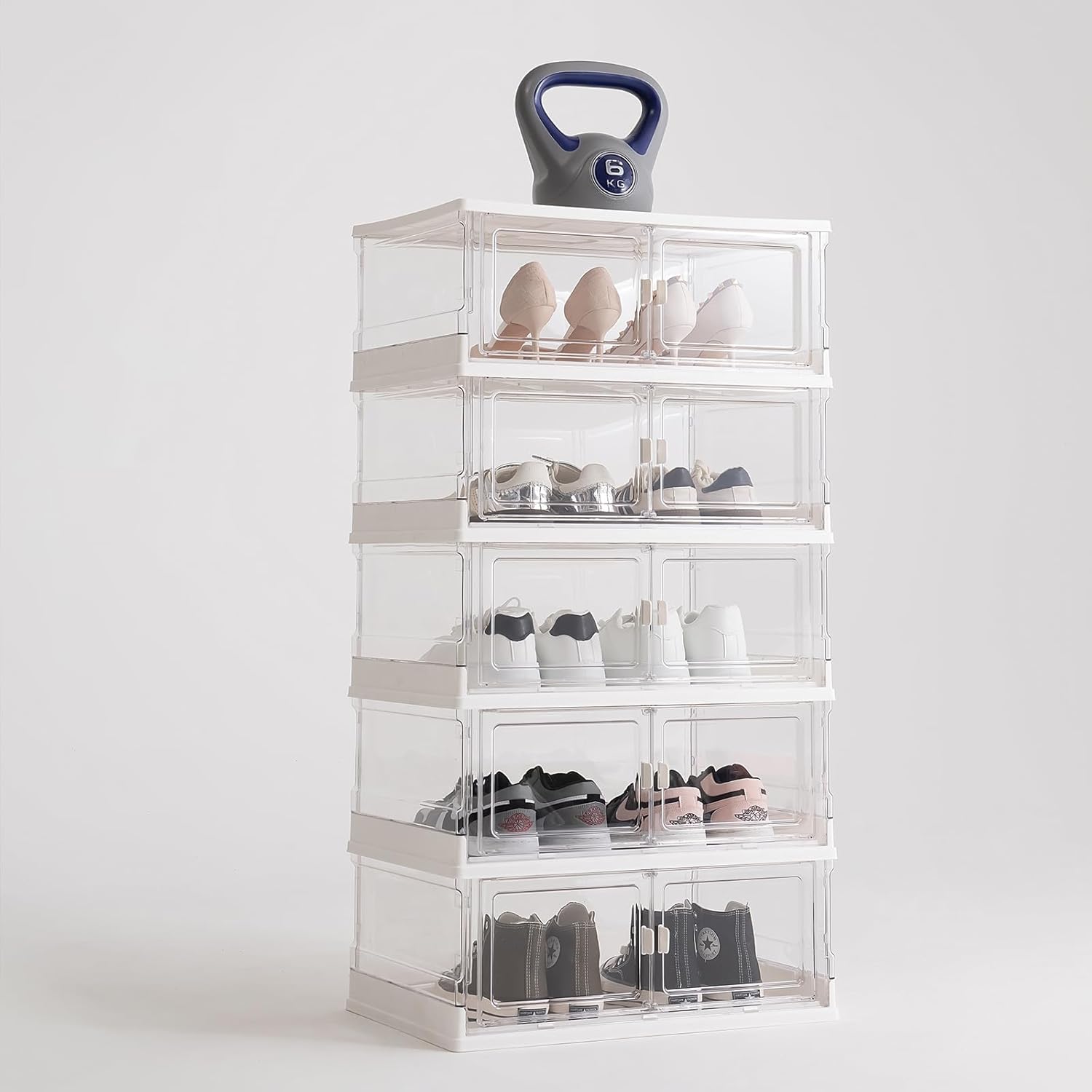 Thicken & Sturdy Clear Shoe Storage Organizer with Magnetic Door,Stackable Plastic Shoe Box，for Closet, Shoe Storage Box Containers,Easy Assembly，Set of 3