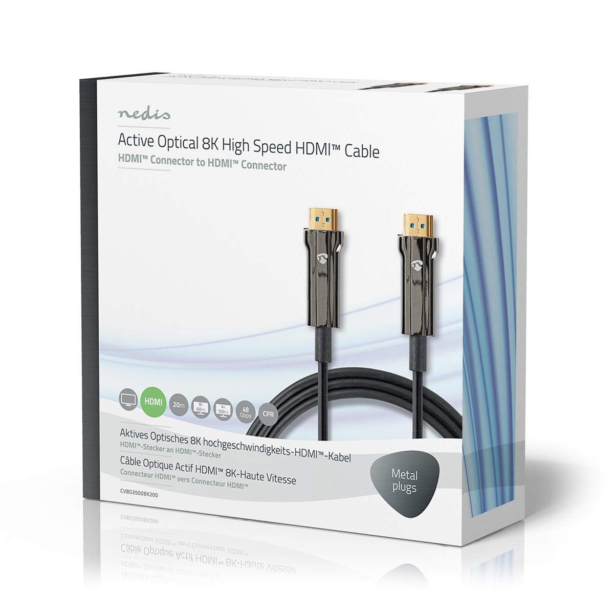 NEDIS Cavo in fibra ottica HDMI AOC da 20 m, cavo HDMI 2.1 48 Gbps ad altissima velocità, a parete, supporta 8K a 60Hz, 4K a 120Hz/144Hz HDR dinamico eARC HDCP CEC Dolby HDCP2.2