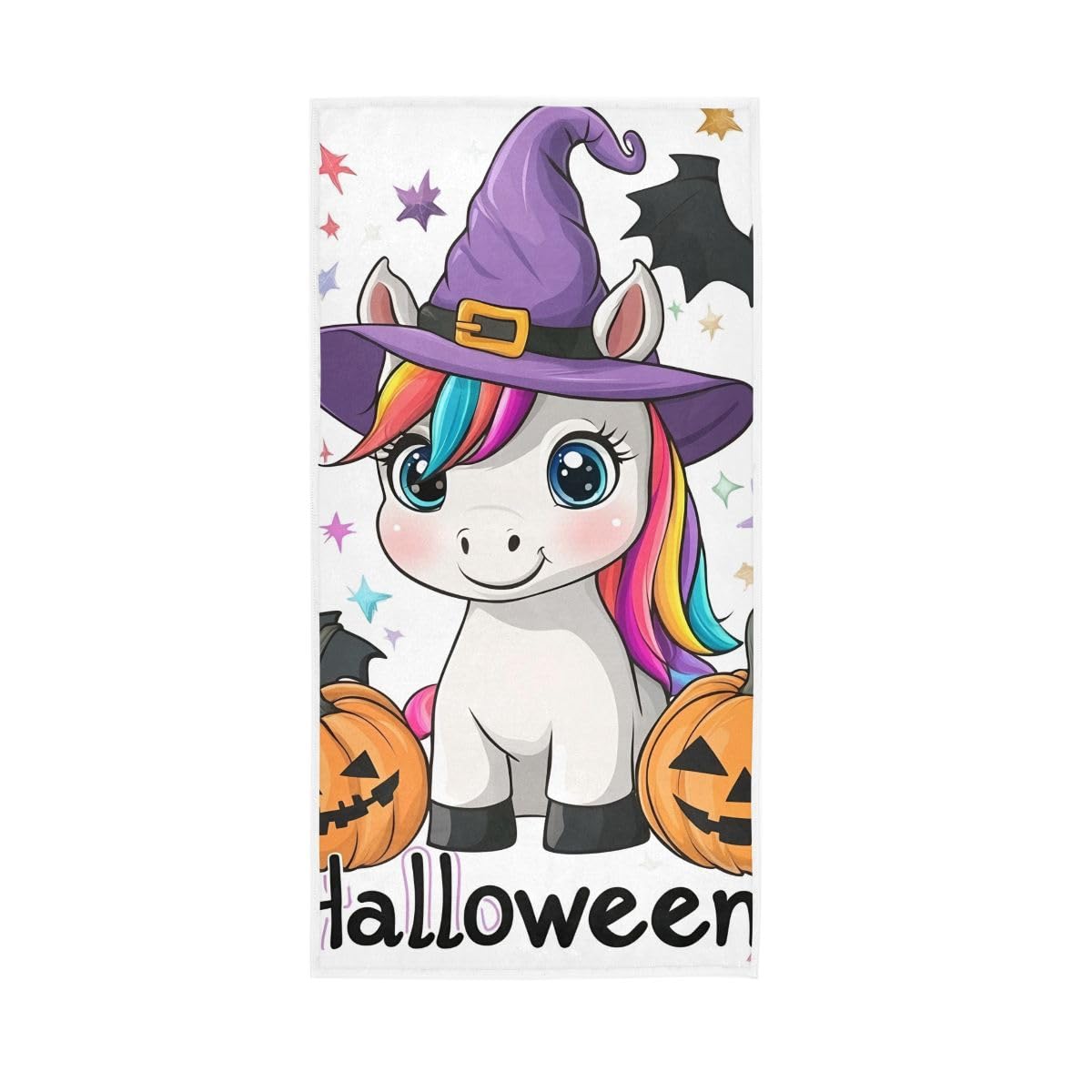 LSRCPD Cute Unicorn in Witch Hat Halloween Hand Towel, 15 x 30 Inches, Soft Highly Absorbent Towels for Bathroom Gym Shower