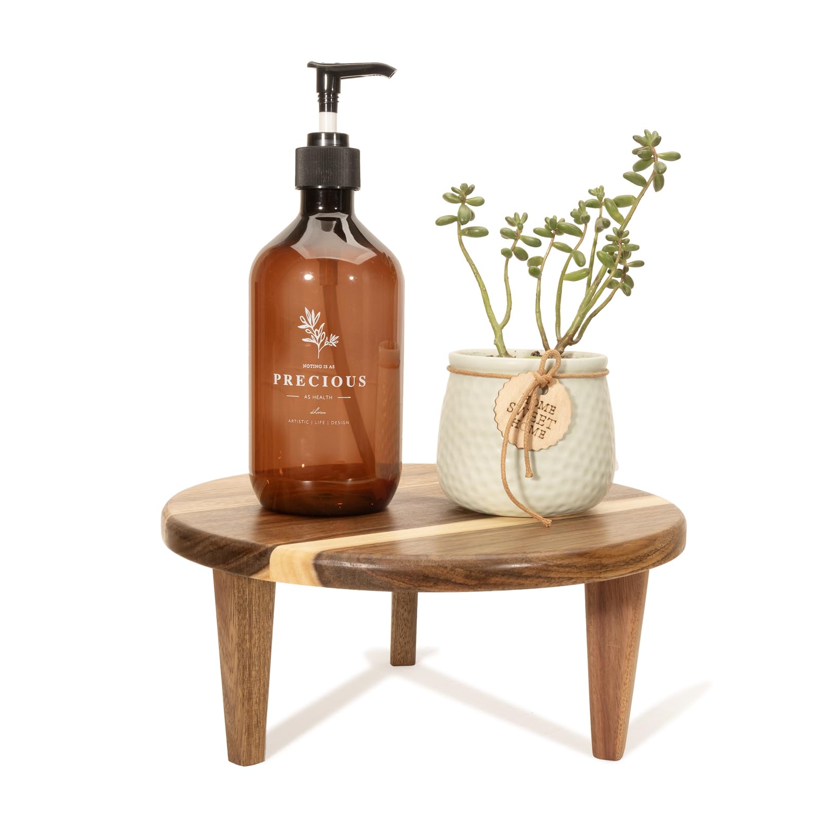 Amazon.com: Round Acacia Wood Pedestal Stand 10 Inches Farmhouse Wooden ...