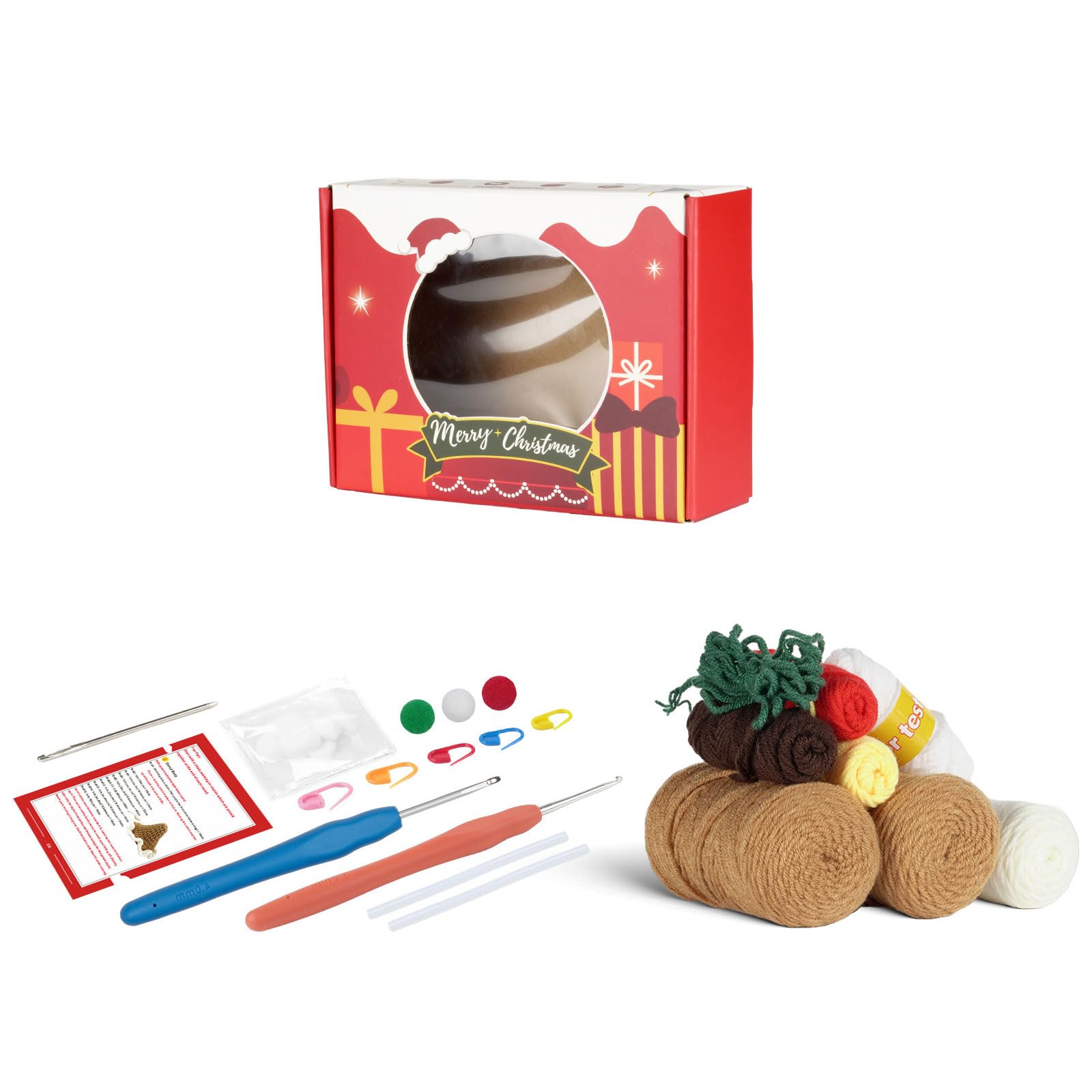 HZBB Christmas Crochet Kits for Beginner, Cute Animal Starter Pack with Yarn Balls, Accessories