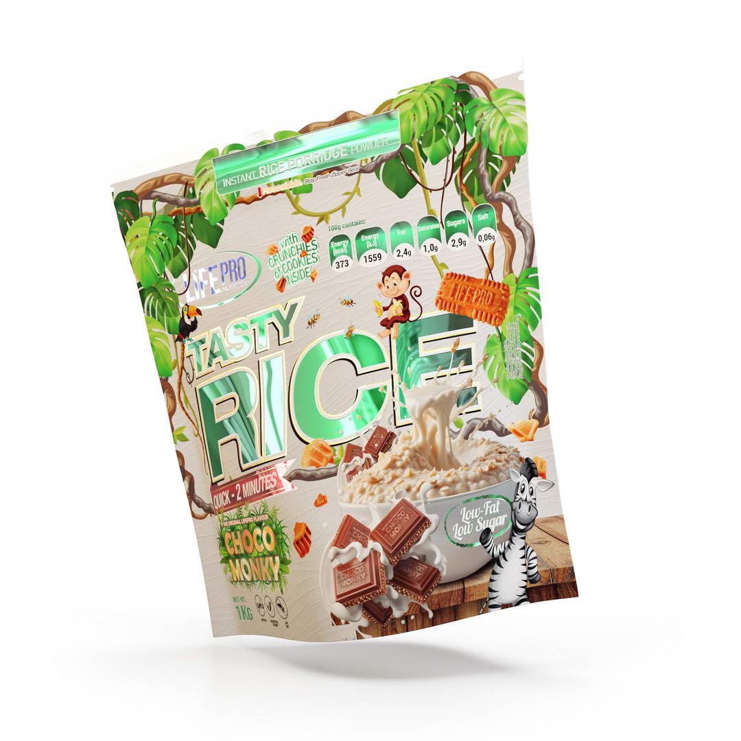 Life Pro Fit Food Tasty Rice Choco Monky 1kg | Harina de Arroz | Suplemento de carbohidratos con un delicioso sabor a galleta caramelizada