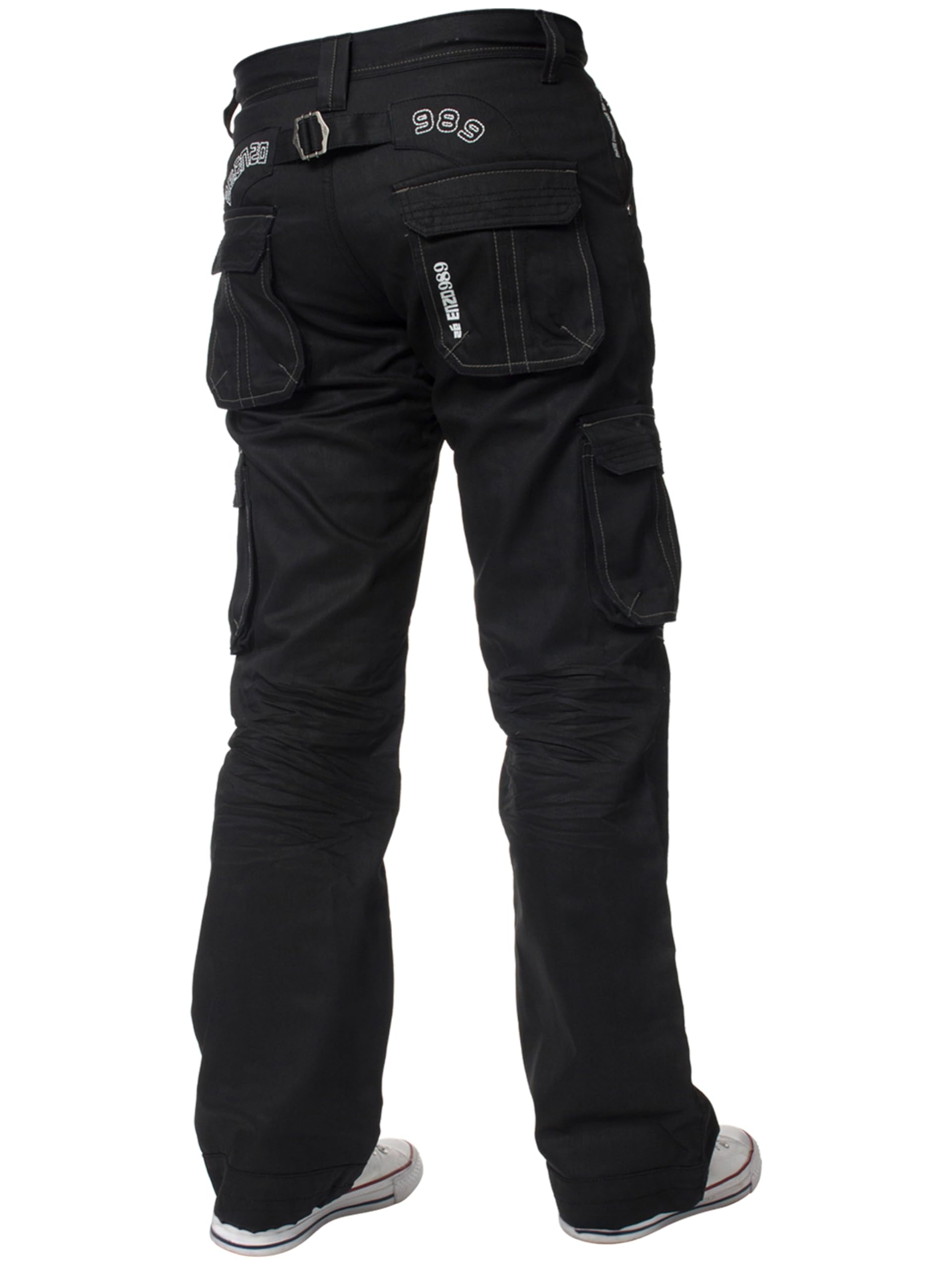 New ENZO Mens Designer Cargo Combat Blue Coated Denim Jeans Pants All Waist Size Black Coated 42 W X 32L