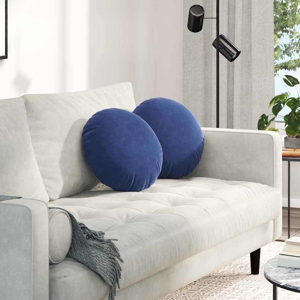 Coussin de siege velours bleu Ø40cm (Lot de 2) avec housse amovible zippée