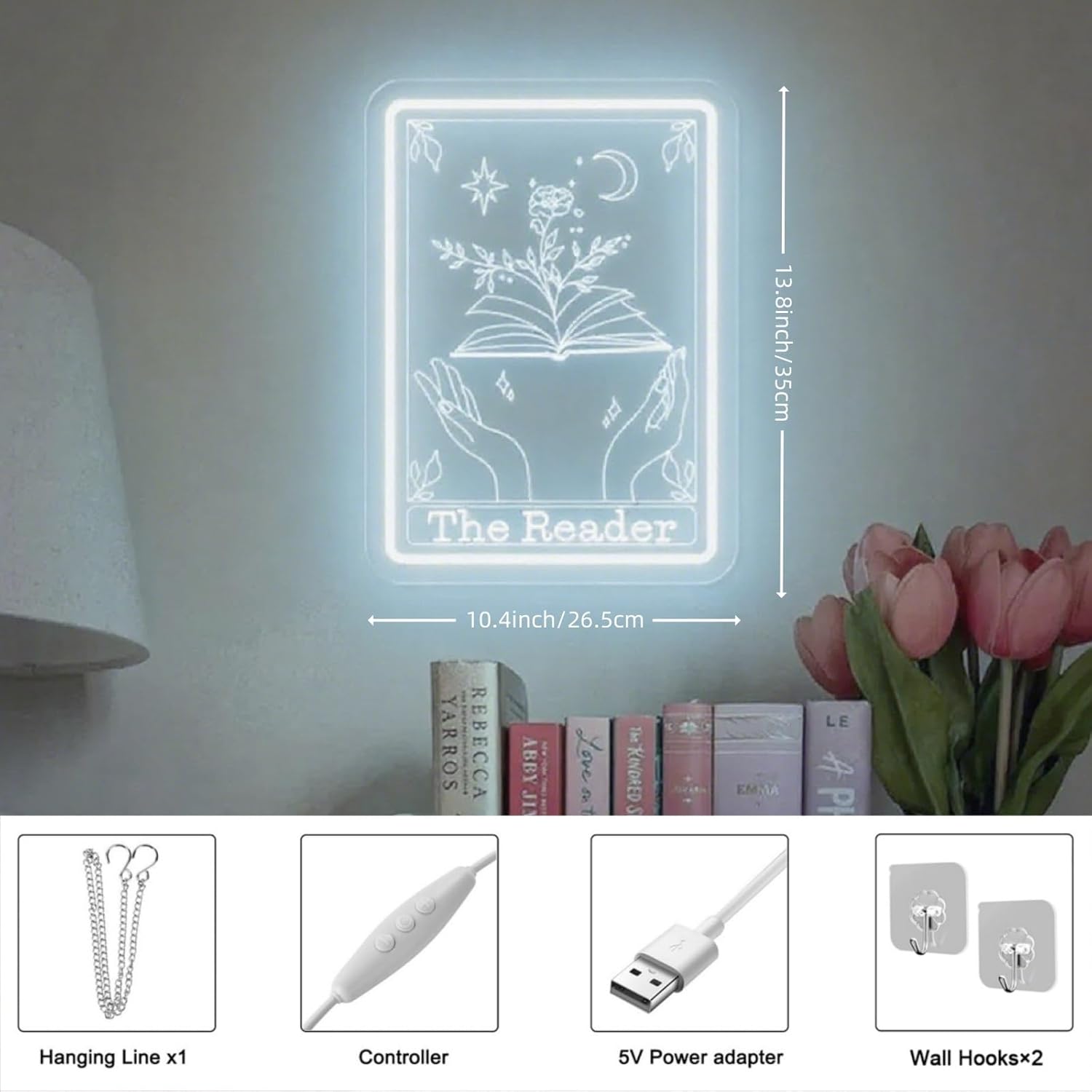 The Reader Neon Sign, Neon Sign for Readers Women or Men Friends, Led Hanging Read Room Sign, Gift For Book Enthusiast Reading Enthusiasts