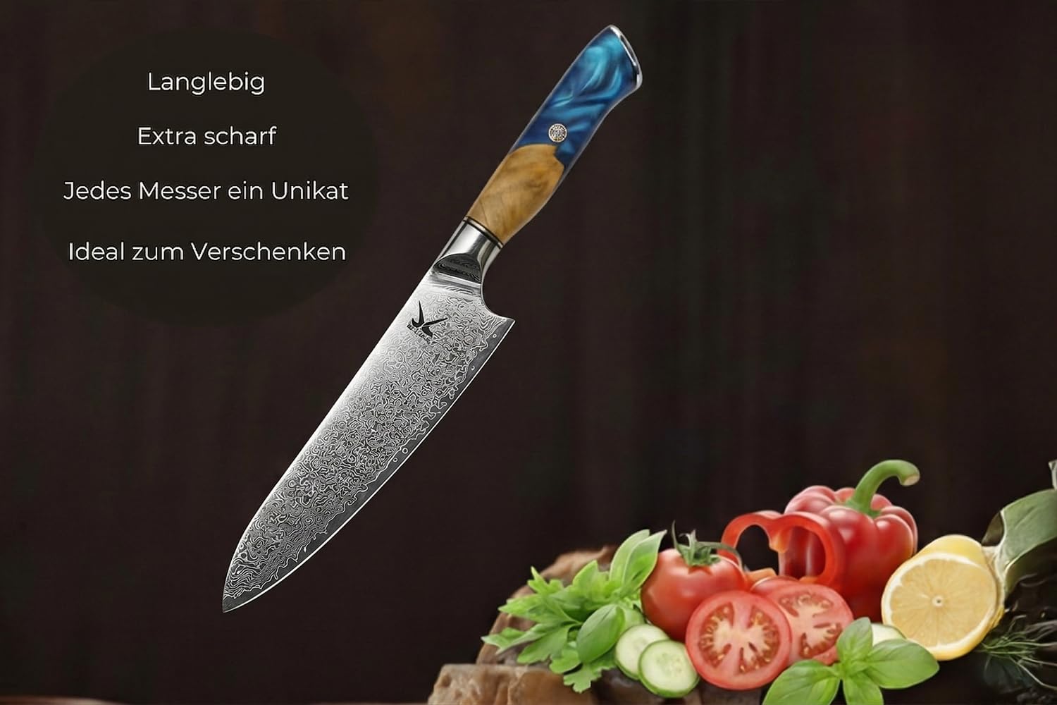 KAWOLA Damast Küchenmesser Santoku Kochmesser 21cm I Küchenmesser Damaststahl I Santoku Messer Damast I Damaststahlmesser Geschenkbox | japanisches Kochmesser
