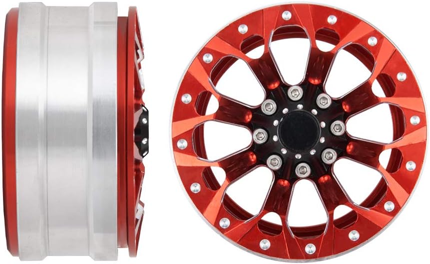 QUE-T 1.9" Beadlock Wheel Rims, 4pcs Metal Wheel Hubs for 1/10 TF2 TRX4 SCX10 D90 RC Crawler Car (Matte Red)