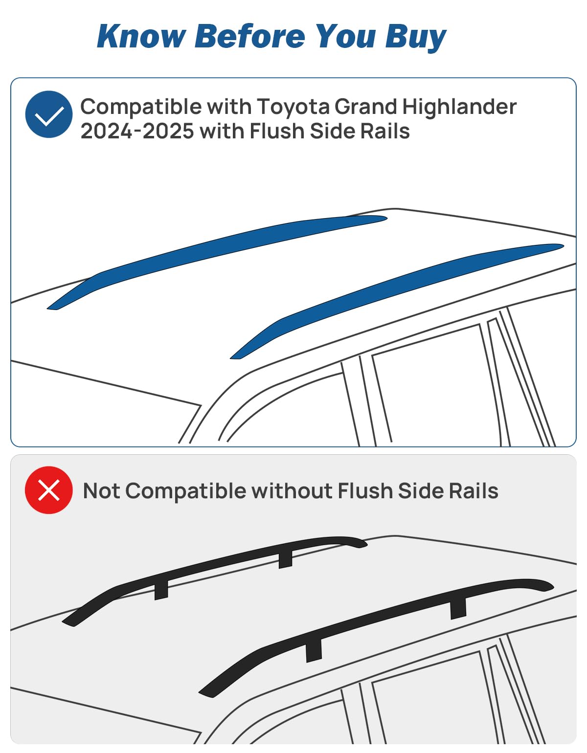 JOYTUTUS 260lbs Heavy Duty Lockable Car Roof Rack Cross Bars Compatible with Toyota Grand Highlander 2024-2025 with Flush Side Rails, Aluminum Alloy Roof Rails Roof Carrier Luggage