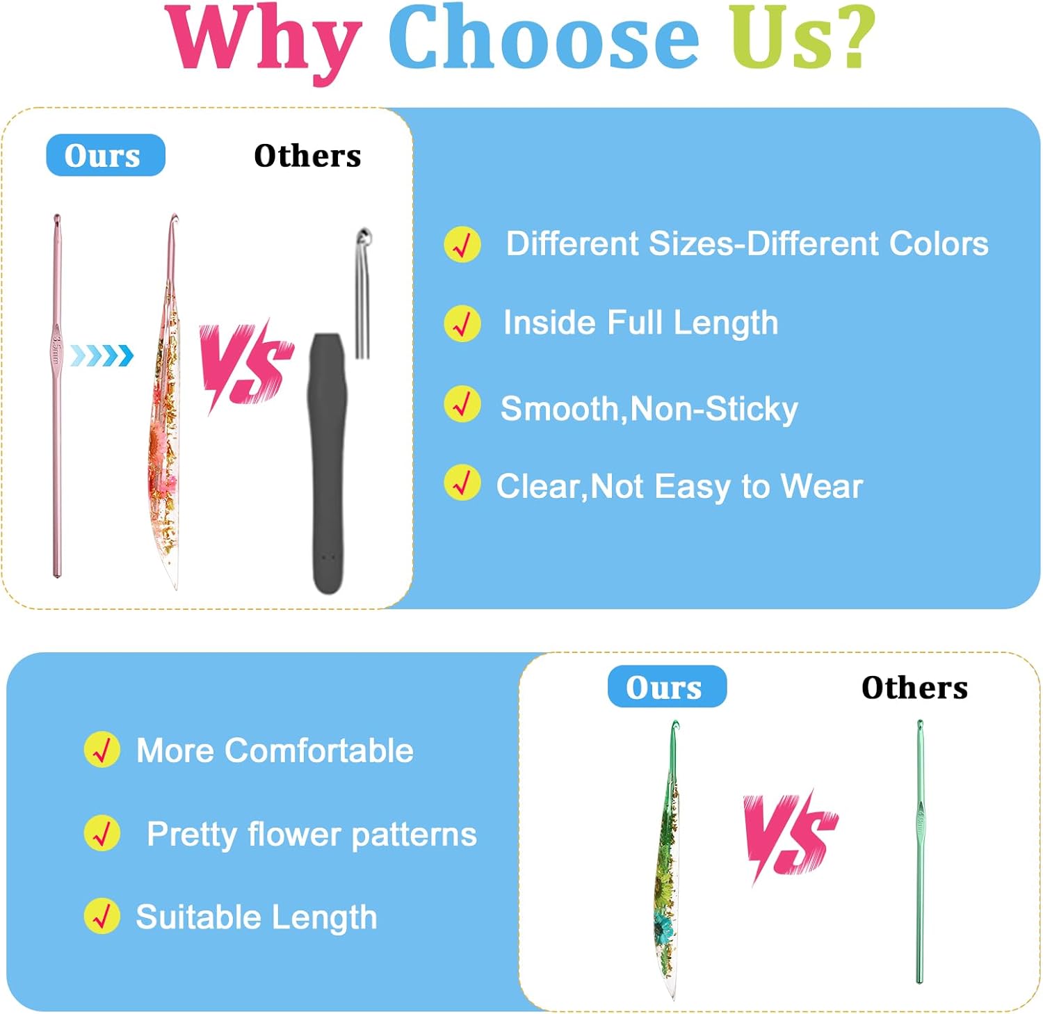 KOKNIT Ergonomic Crochet Hooks Set - 3 Sizes with Floral Resin Handles for Arthritis & Beginners, Comfort Grip for Hand Pain, Extended Soft Handle Design (Multicolor, 3.5-4-4.5mm)