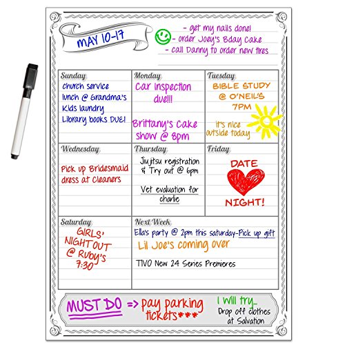 Smart Planner Dry Erase Vertical Weekly Magnet Board with Free Dry Erase Marker by White Background | Magnetic Family Calendar Weekly Planner + Pen
