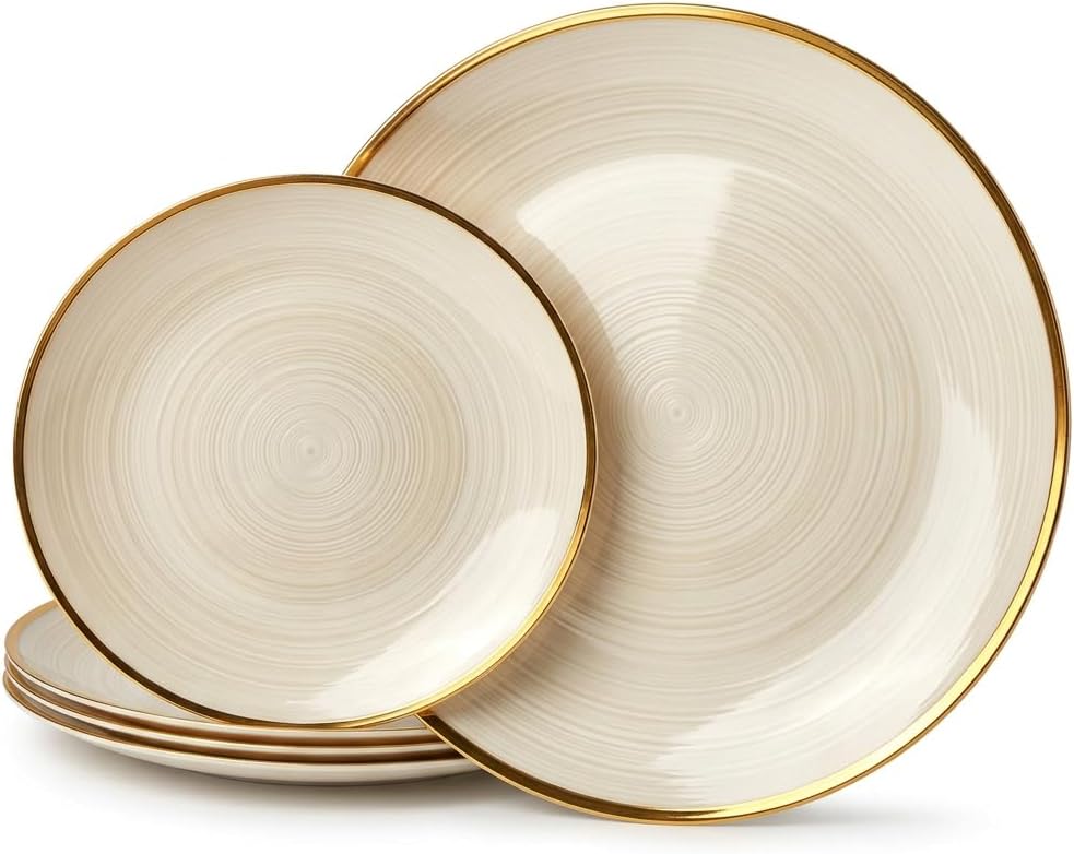 " OCCASIONS " 120 Plates Pack,(60 Guests) Premium Wedding Party Disposable Plastic Plates Set -60 x 10'' Dinner + 60 x 7'' Salad/Dessert (Belize in Ivory & Gold)