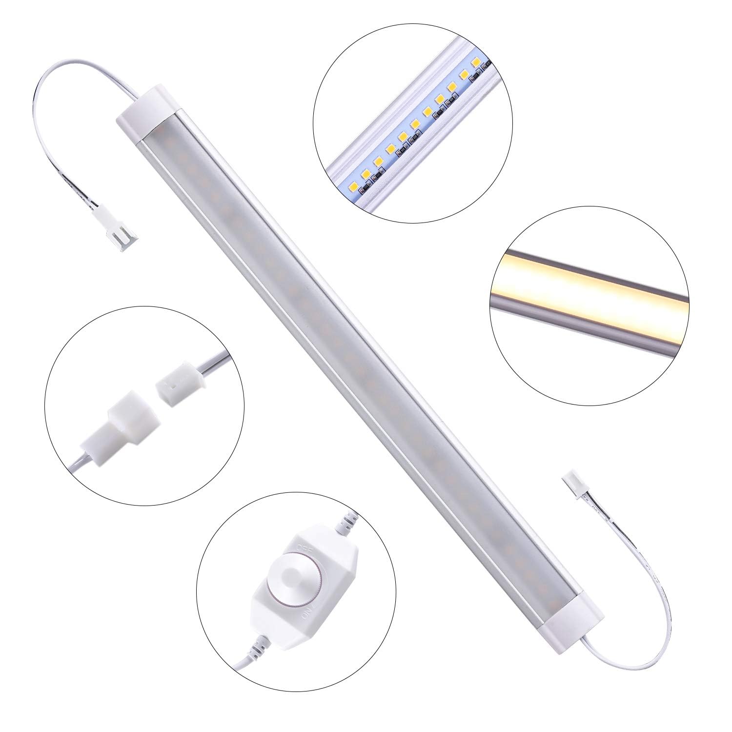 LABOREDUCER Lot de 8 lampes LED à intensité variable - 30 cm - Avec prise et interrupteur - Pour cuisine, armoire, placard - Blanc chaud