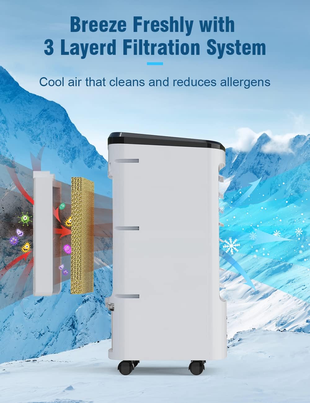 Exclusive Special BREEZEWELL 3-IN-1 Evaporative Air Cooler, Portable Fan/Humidifier/Cooling with Ice Box, 12H Timer&Remote Control, Ultra-quiet & 65° Oscillating Personal Evaporative Cooler for Whole Room Home & Office