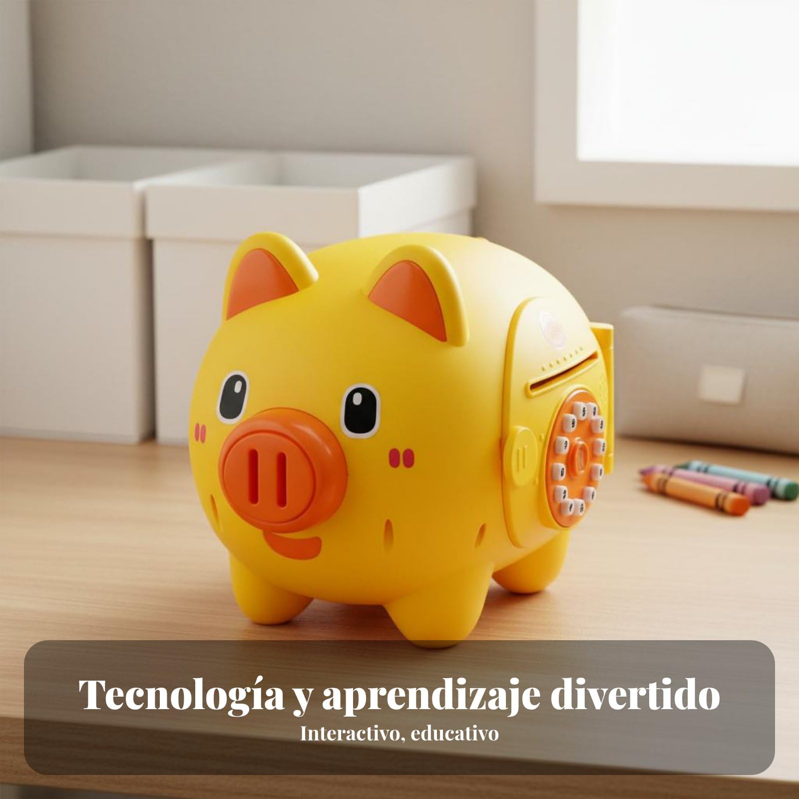 Tirelire Électronique Enfant Tirelire Cochon Coffre Économies Boîte à Argent Coffre à Code avec Entrée Automatique des Billets et Effets Sonores, Jaune