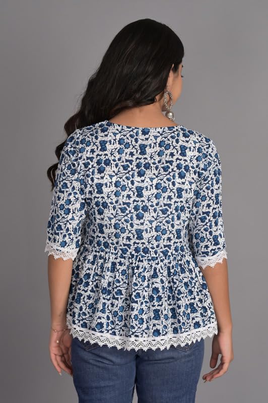 Image of KURTARI Women's Cotton Floral Anarkali Kurti Top | Printed Tunic Short Kurti for Women | Casual Party Ethnic Top