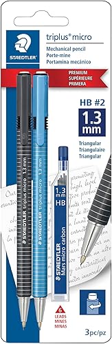 Miniatura 1 de STAEDTLER Triplus Micro 77413SBKA6ST - Lápiz mecánico retráctil de plomo de 0.051in con borrador giratorio, 6 recargas, paquete de 2, modelo