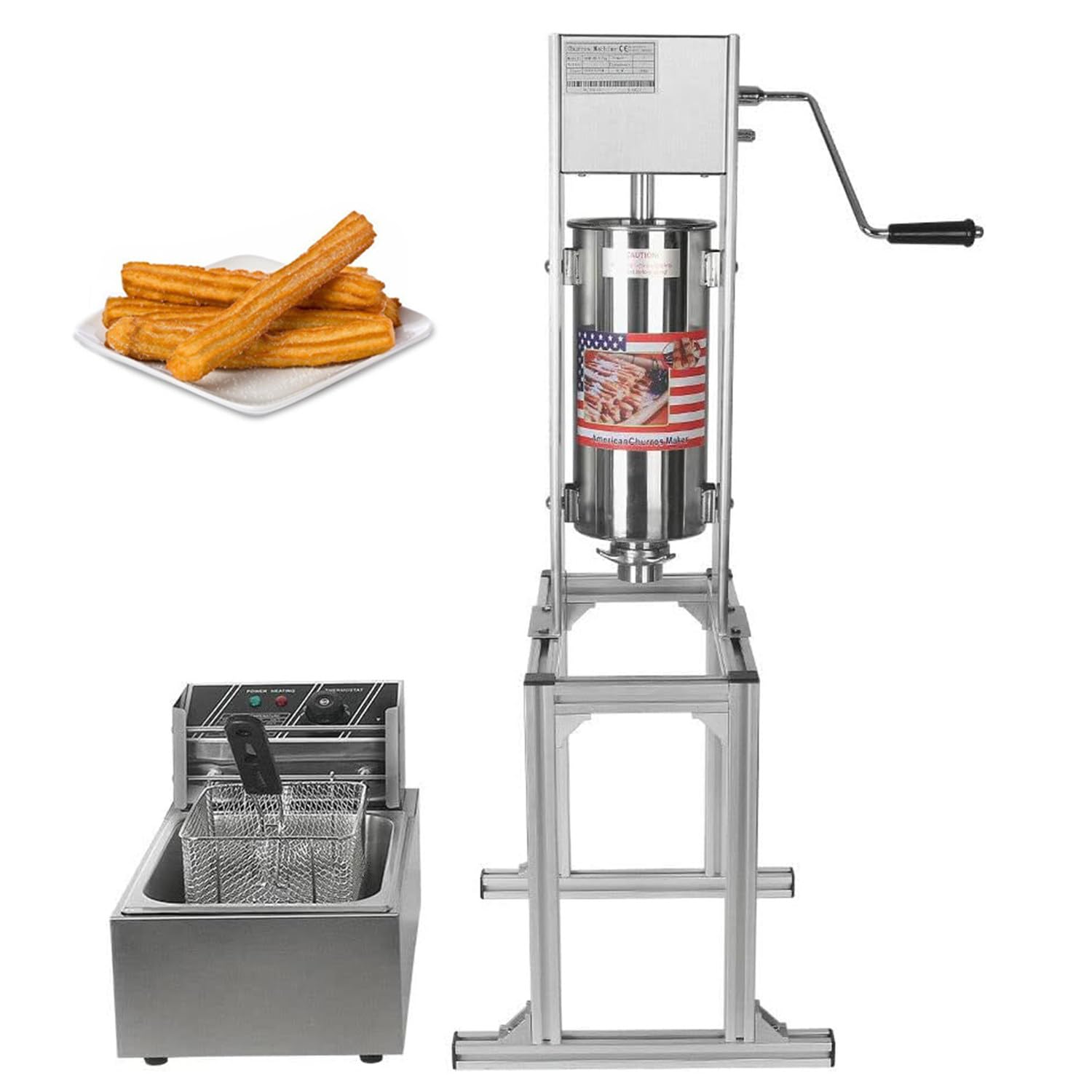 AYCDL Churro Maker, Stainless Steel Manual Spanish Churros Machine, 5L Fryer with 5 Nozzles for Making Donuts and Churros