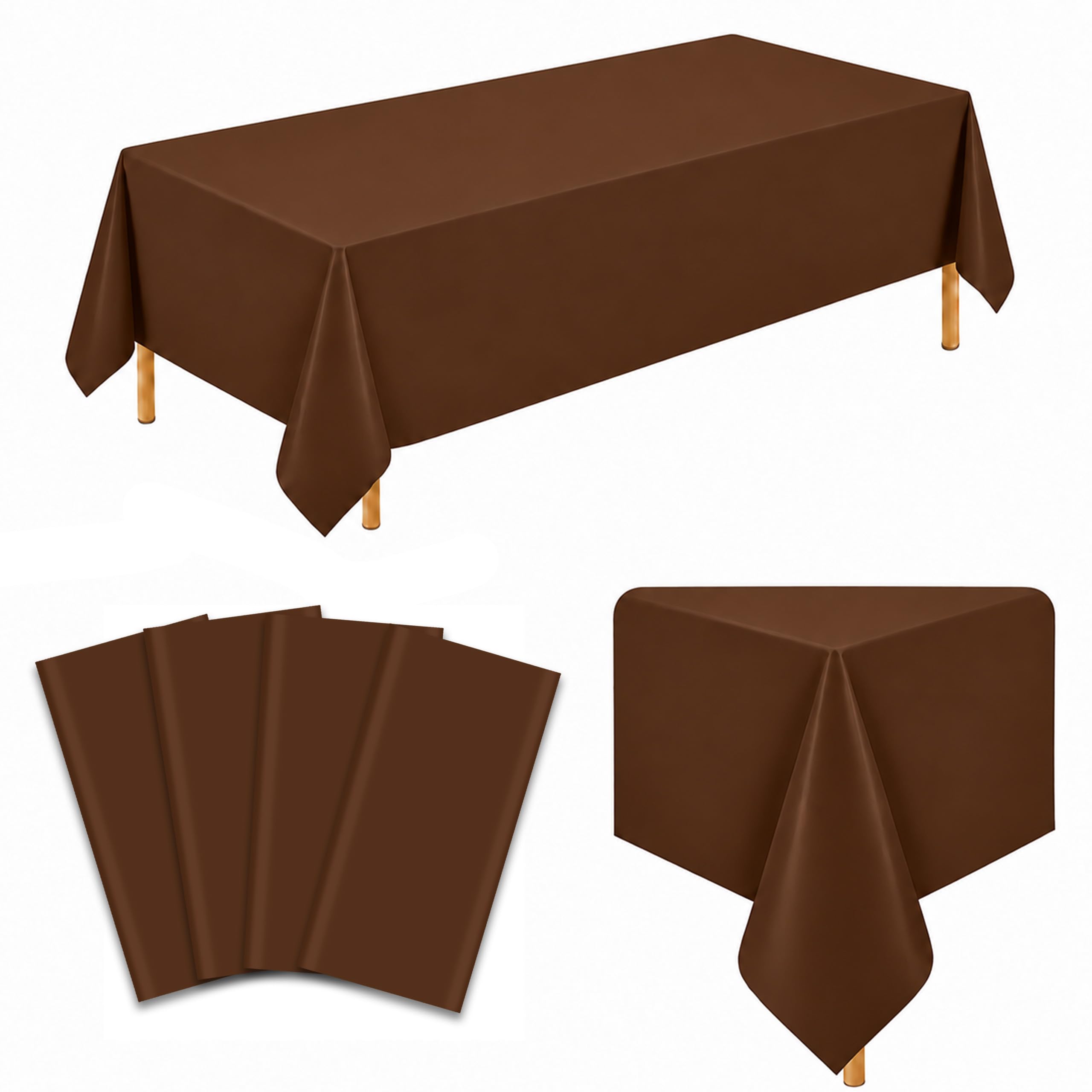4 Pack Dark Brown Plastic Tablecloths, 54 x 108 Inch Disposable Covers