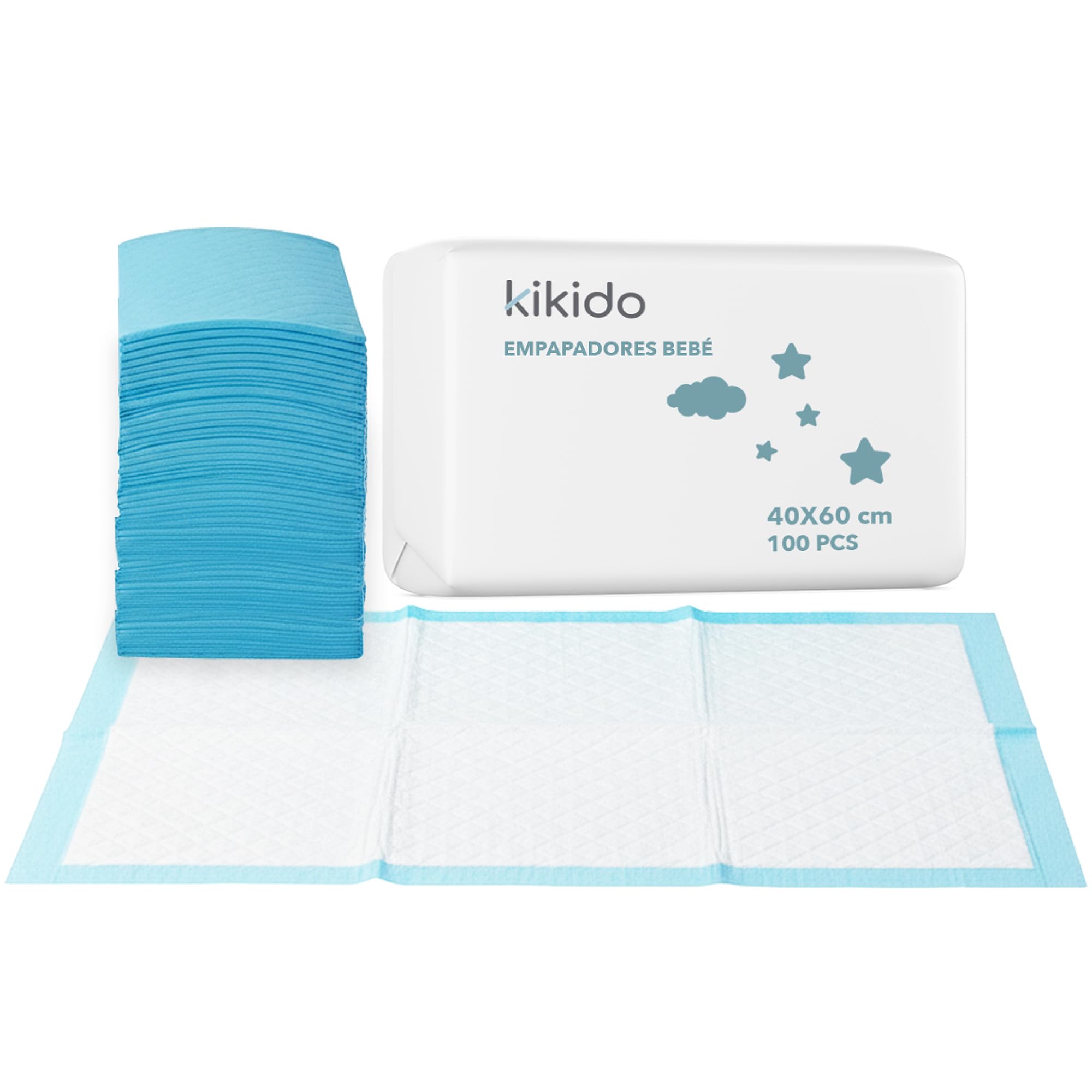 Kikido Cambiador Desechable Bebé 40x60 cm - 50 Empapadores Bebé - Protector Cambiador Bebé para Cambio de Pañales - Suave, Absorbente e Impermeable - Empapador Desechable Bebé 60x40 cm
