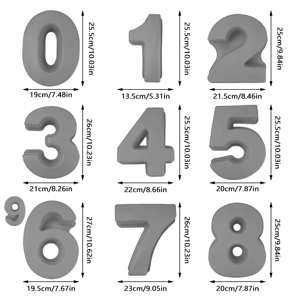 9 Piezas Espesado Silicona Molde Números Tarta 25cm 3D Grandes 10 Pulgadas Para Tartas De Cumpleaños Bodas Fiestas Aniversarios
