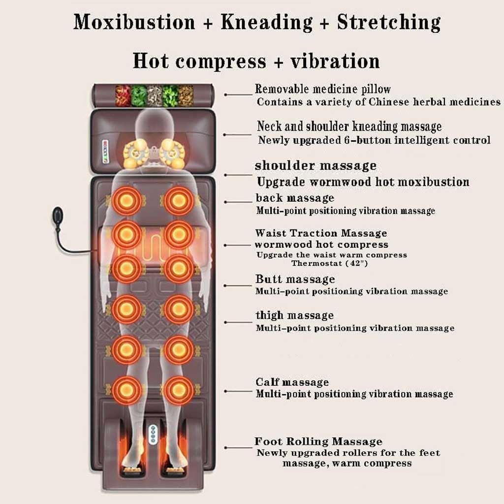 Cómoda esterilla de masaje con cojín de calor, cama de masaje de cuerpo completo con cojín de masaje cervical, dispositivos de masaje corporal para relajación muscular y alivio del estrés,