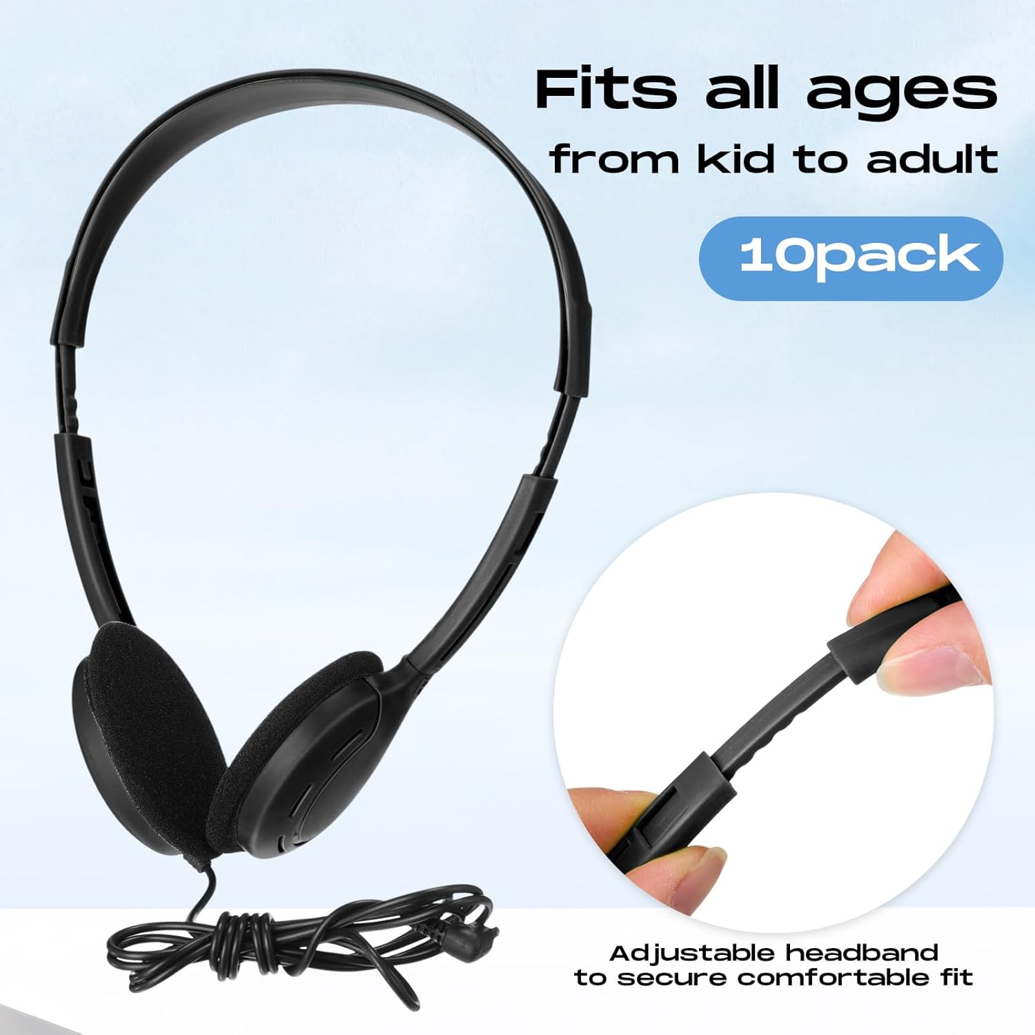 Yunsailing 30 Pack Bulk Over Ear Headphones Set On Ear Headsets Earphones with Adjustable Headband and 3.5mm Plug for Group Learning, Computer Lab, Library, Online Lesson (Black) - Image 2