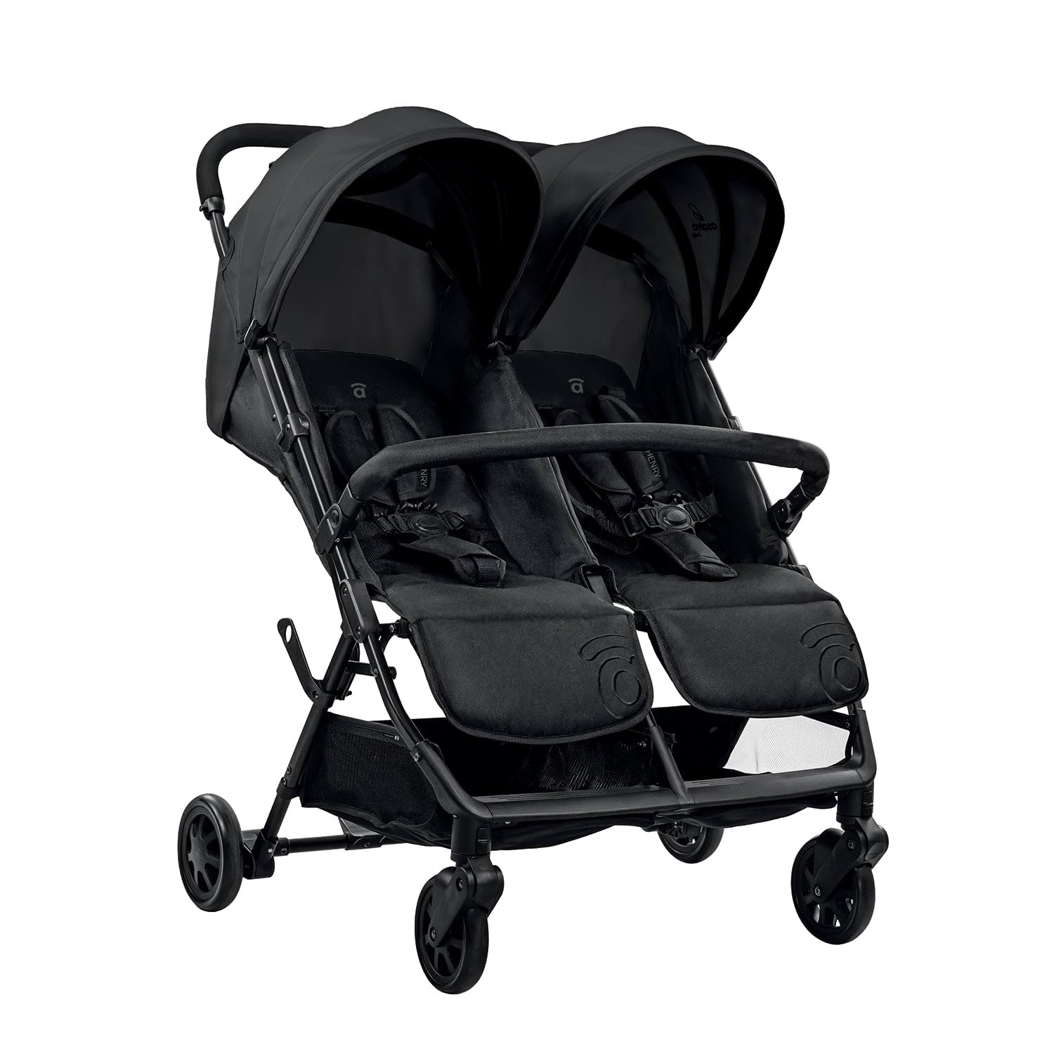 Poussette double pour jumeaux ou frères, légère, inclinable et pliable avec capotes et frein arrière - Asalvo DOUBLE HENRY Noir