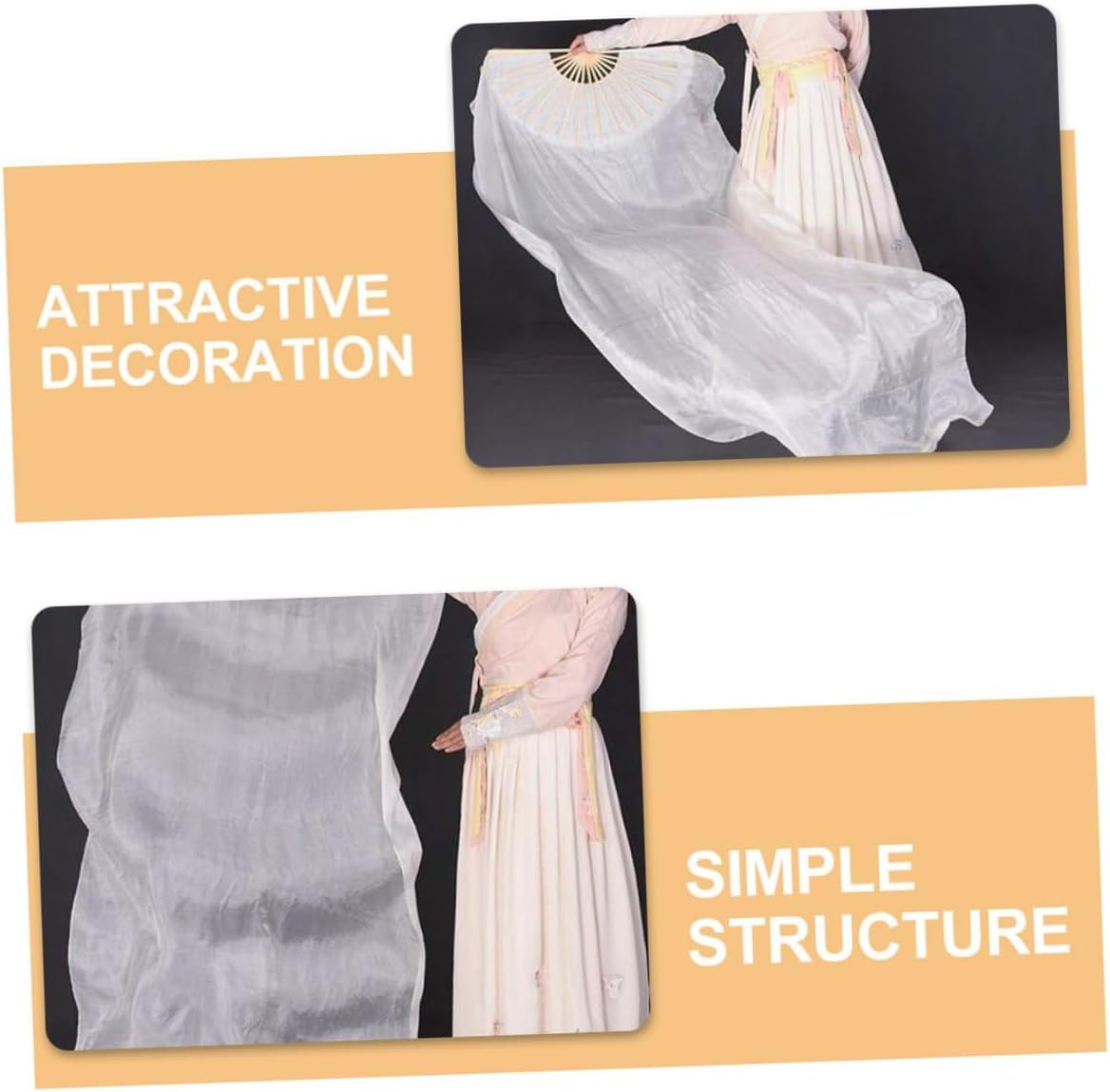 Hemoton Long Silk Folding Hand Fan 1.8m Pure White Imitation Silk Performance Dance Fan for Belly Dance Summer Practice and Stage Decor