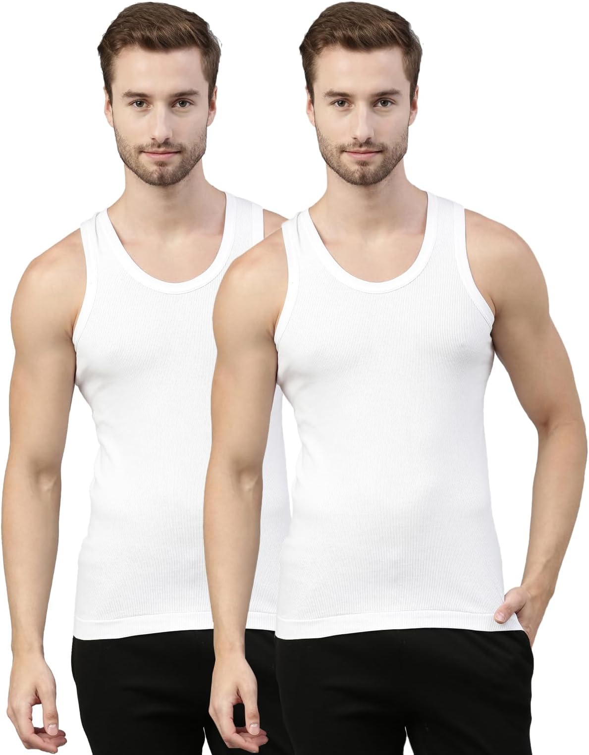 Dixcy Scott Originals Men's Solid 100% Combed Cotton Itch-Free & Comfortable Round Neck Sleeveless Under Regular Fit Shirt Tank Fit Vest Innerwear - Victory Durby | Pack of 2 Print May Vary