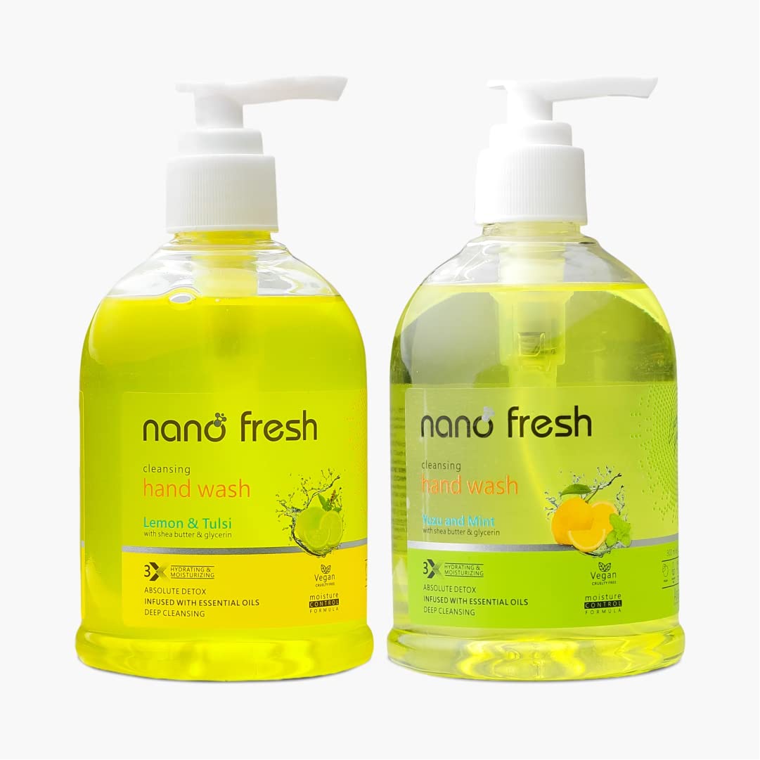 Nano Fresh Lemon & tulsi + Yuzu & min Cleansing Hand Wash 300ml * 2 | Shea Butter and Glycerin | Kills 99.9% Harmful Germs | Antibacterial Formula-image-48