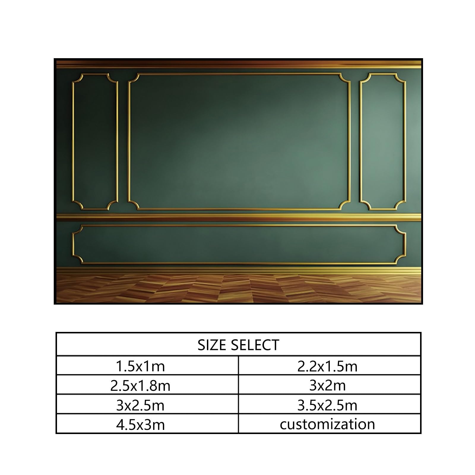 YongFoto 3x2m Parete interna Sfondo Fotografia Oro verde Stanza vuota interna Pavimento in legno Sfondo per affari Ufficio Soggiorno Studio fotografico di famiglia Prop per fotografo Immagini