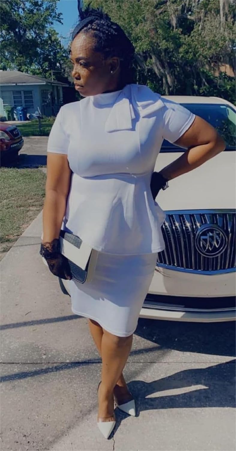 Women's Fashion Peplum Bodycon Short Sleeve Work Dresses Bow Club Ruffle Pencil Formal Cocktail Dress