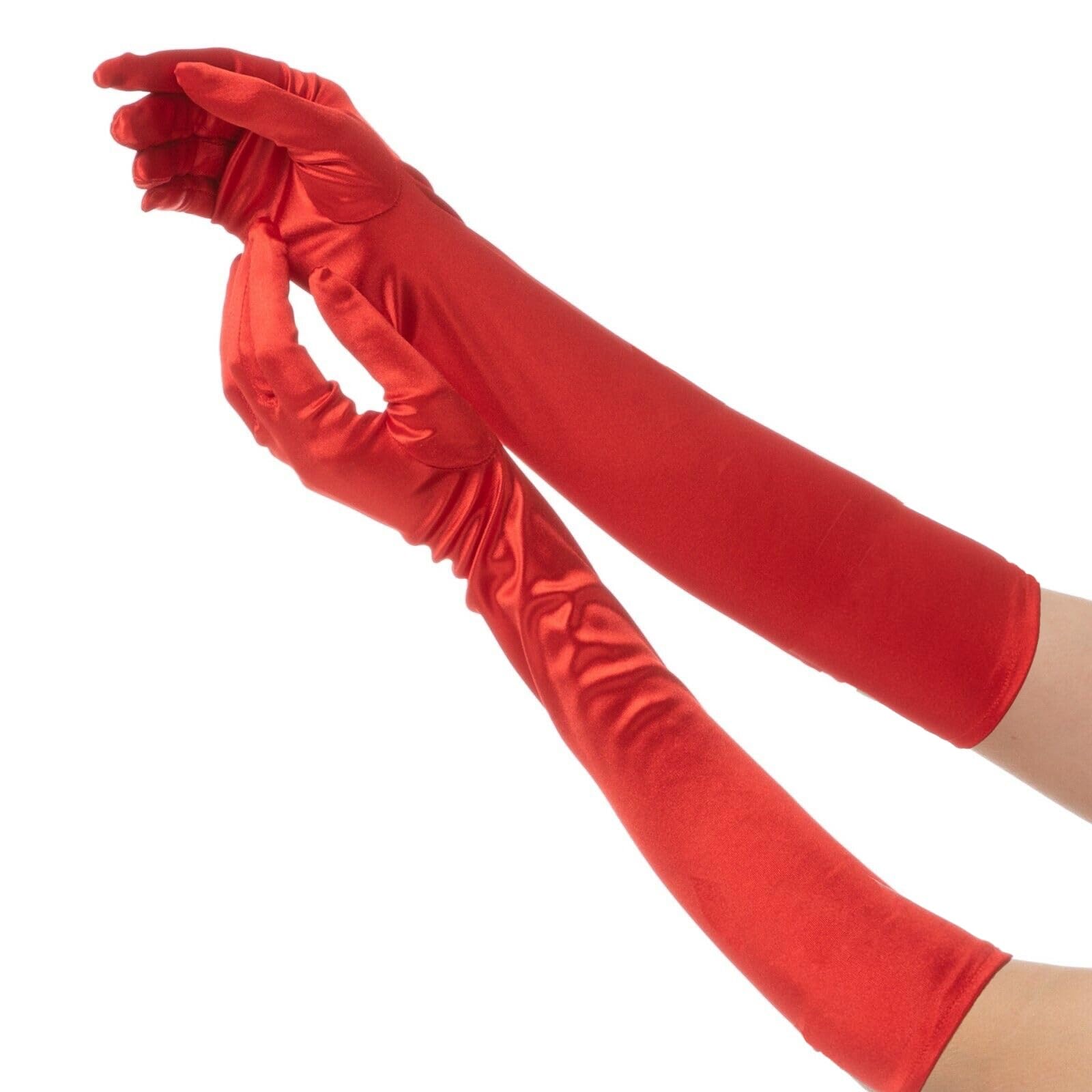 Sowest Unisex Red Ladies Long Satin Opera Gloves – Elbow Length Fancy Dress Gloves For Women | 1920S Burlesque Bridal Prom Evening Party Costume Accessories
