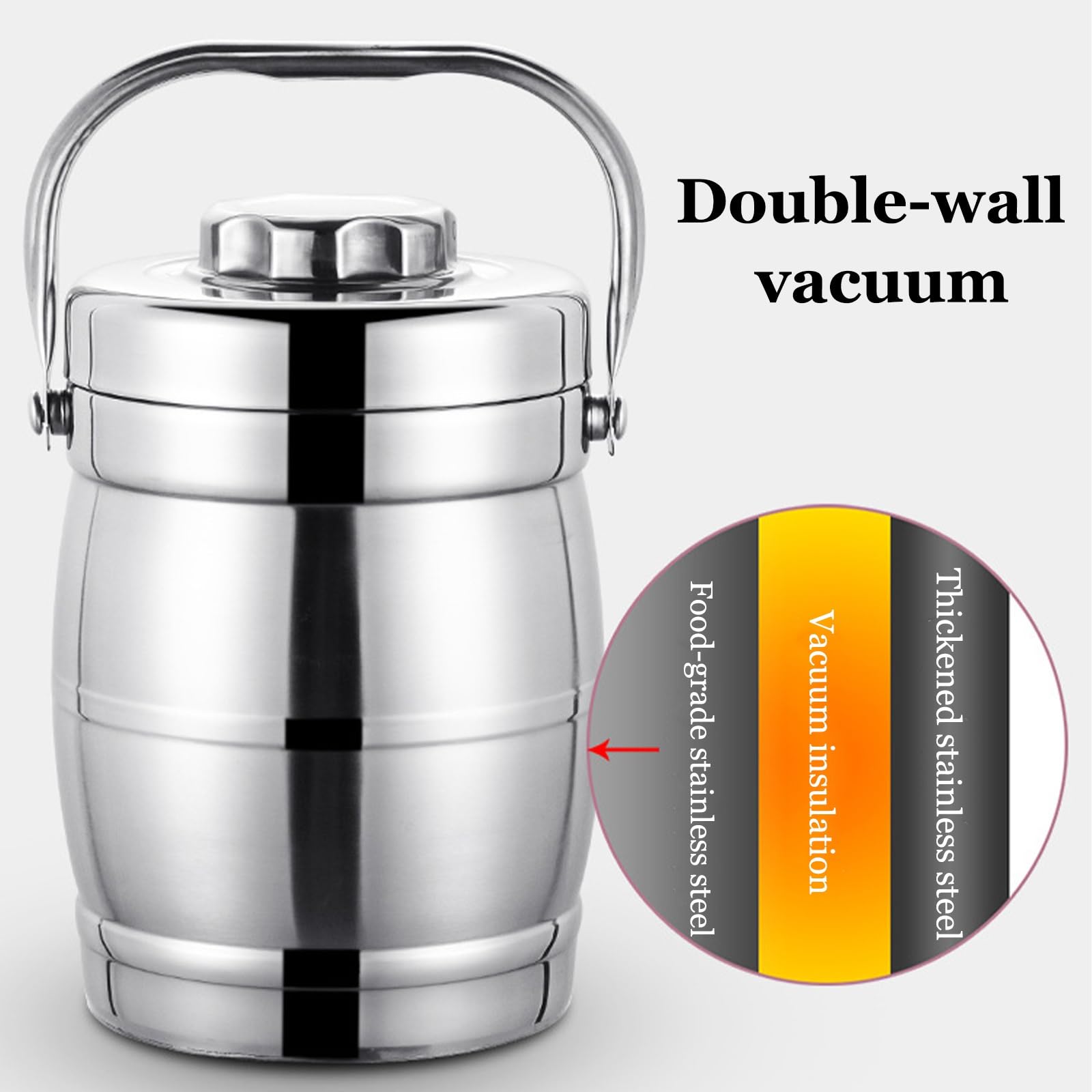 Vnook Edelstahl Isolierter Lebensmittelbehälter, Thermo Lunchbox, mit Griff Thermogefäß, Doppelwandiger, Auslaufsicher, Für Schule Büro Mit Tagessen mitbringen(1.6L)