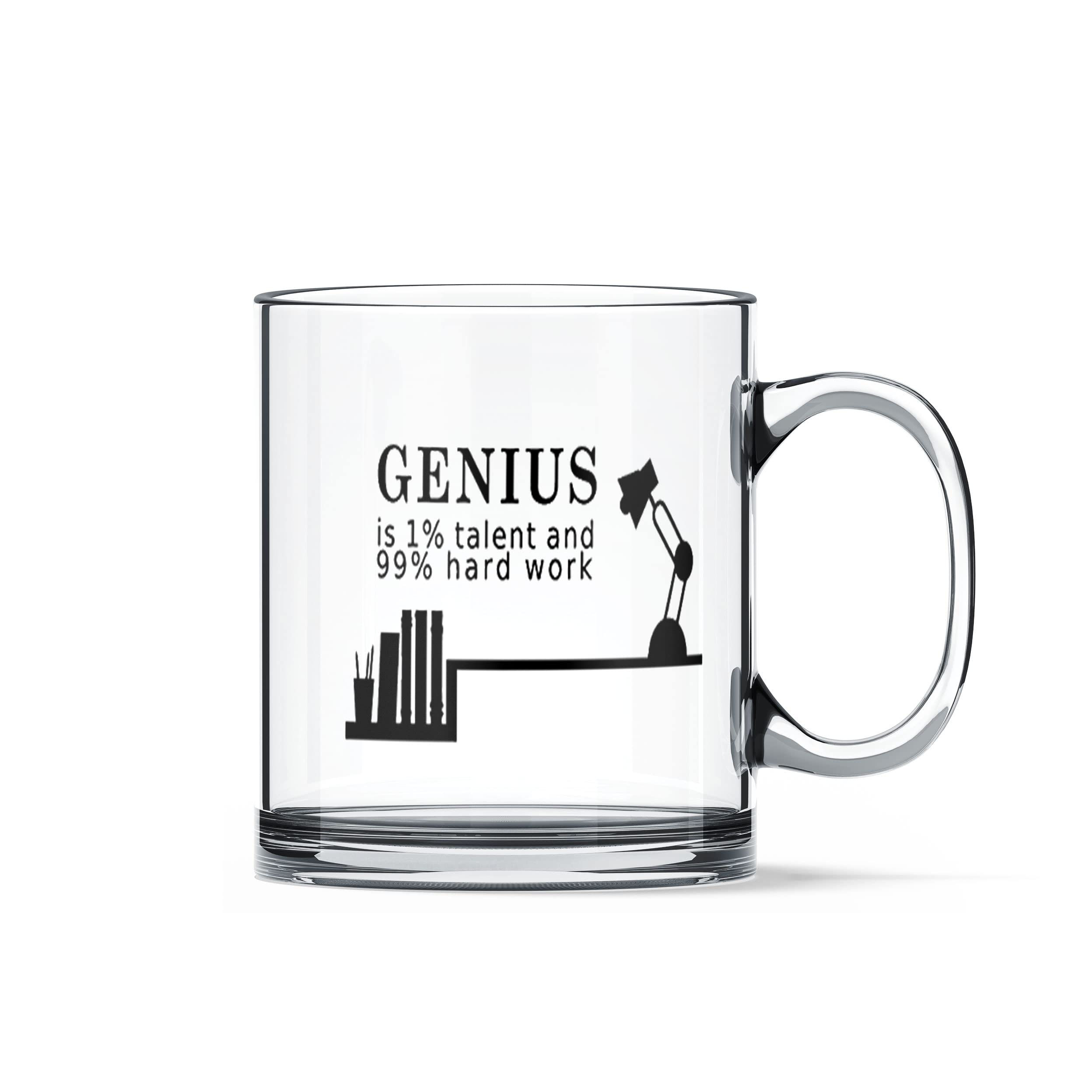Genius is 1% Printed Transparent Coffee Mug Tea Cup - 1 Piece, Glass, 330ml (GM031)