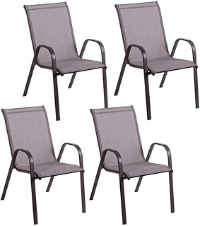 MONTY Set de 4 Sillas de Jardín de Acero Gris Topo y Textileno Antracita | Resistentes: Acero anticorrosión, Textileno Doble | Transpirables, Apliables | Soporta 110 Kg | 55x72x90 cm | Classic