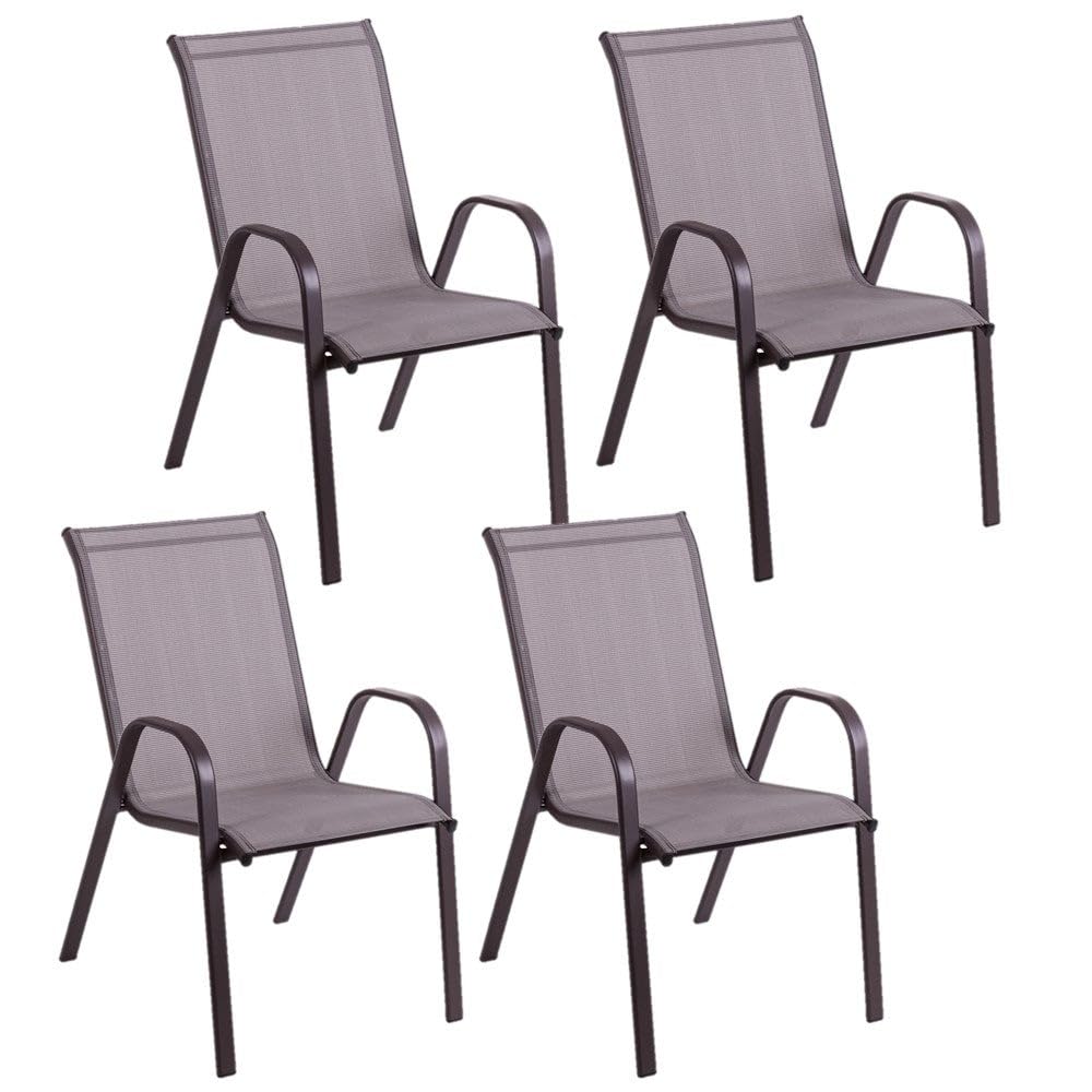 LOLAhome Set de 4 Sillas de Jardín de Acero Gris Topo y Textileno Antracita | Resistentes: Acero anticorrosión, Textileno Doble | Transpirables, Apliables | Soporta 110 Kg | 55x72x90 cm | Classic